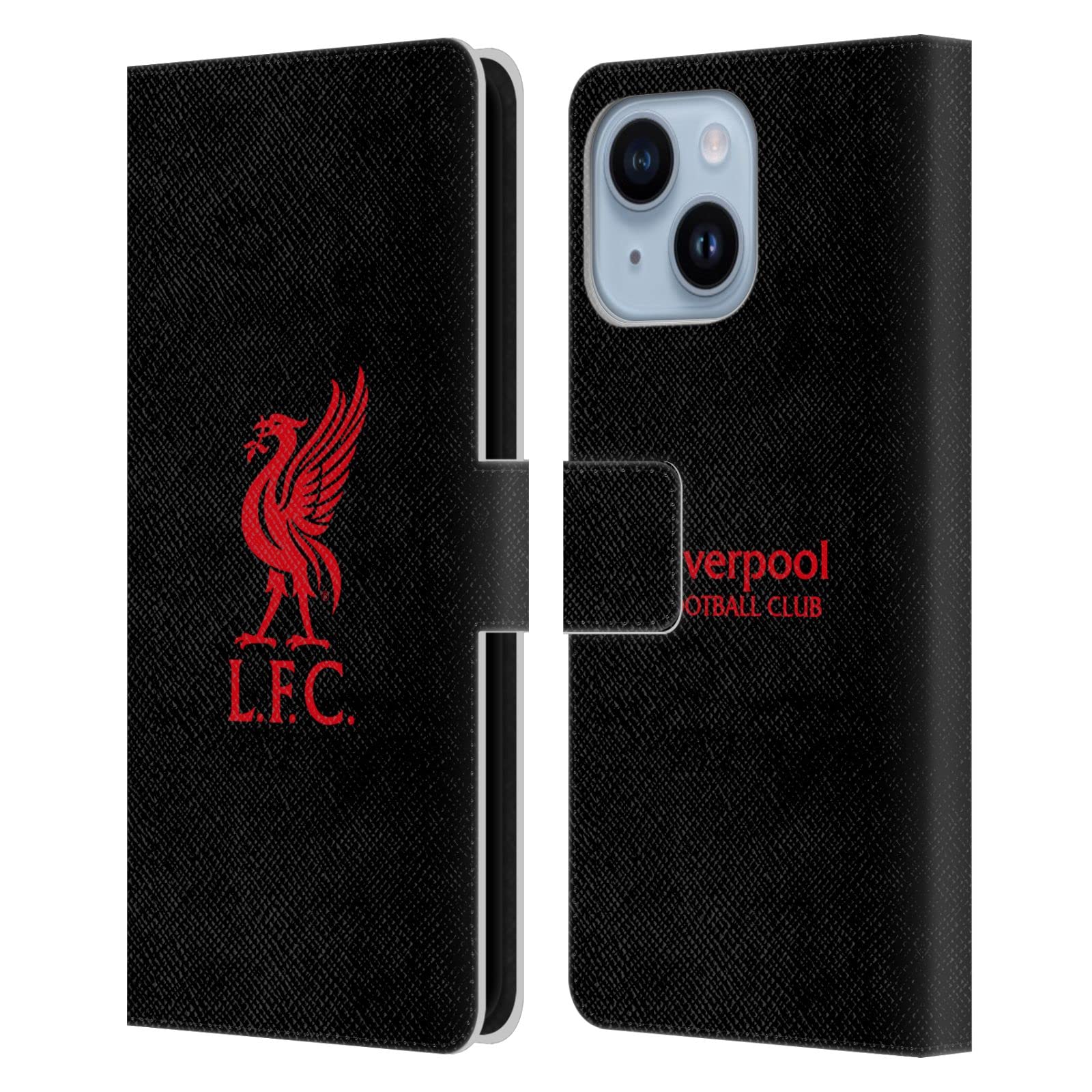 Head Case Designs Officially Licensed Liverpool Football Club Red Logo On Black Liver Bird Leather Book Wallet Case Cover Compatible With Apple iPhone 14 Plus