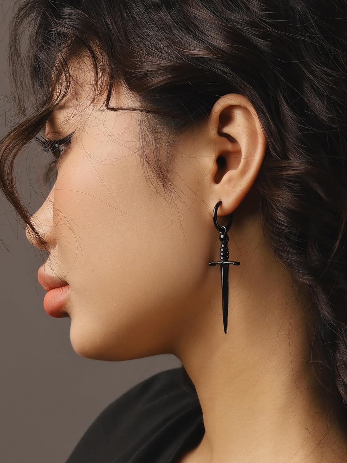 HAQUIL Sword Earrings, Black Plated Stainless Steel Gothic Punk Dagger Sword Pendant Dangle Drop Earrings, Goth Jewelry Gift for Women - Image 6