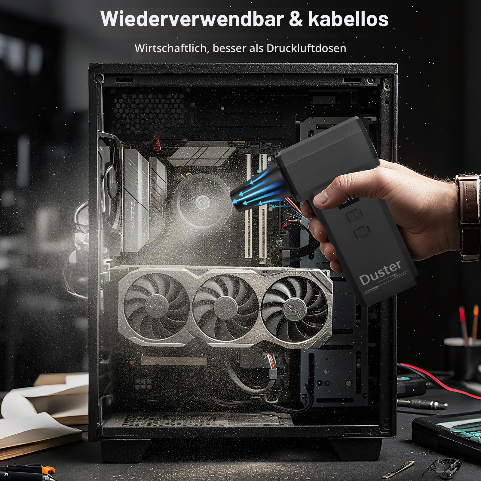 2-in-1 Elektrische Staubgebläse & Mini Staubsauger - 180000 U/min Druckluftspray mit Turboleistung 100-Stufen Compressed Air Duster mit LED Display 8000mAh Akku Gebläse für PC Tastatur Auto (02)