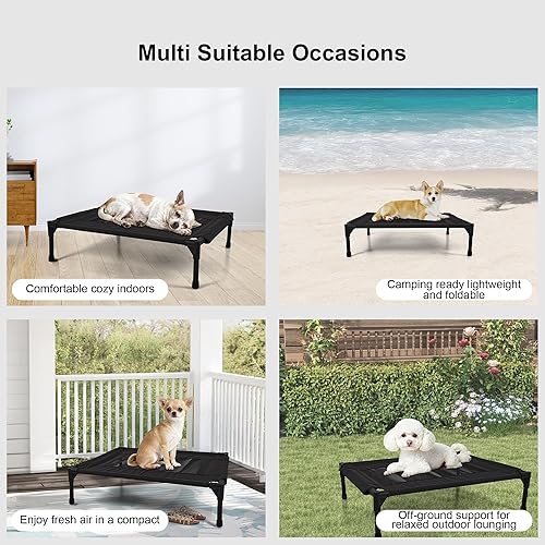 Miniatura 9 de Cama elevada para perros al aire libre, cuna elevada portátil con refrigeración, cama lavable para mascotas, perros pequeños, color negro