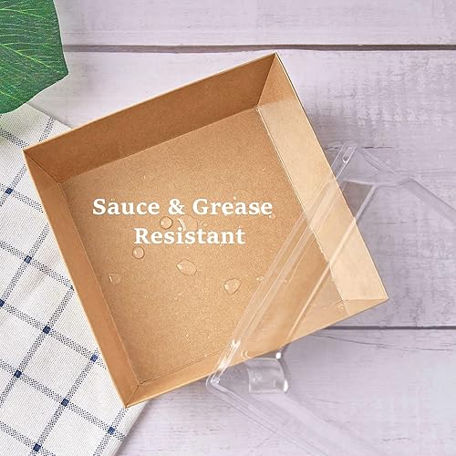 Miniatura 4 de Ocmoiy Paquete de 100 cajas de papel para embutidos con tapas transparentes seguras 4 pulgadas de color marrón cajas de panadería desechables para