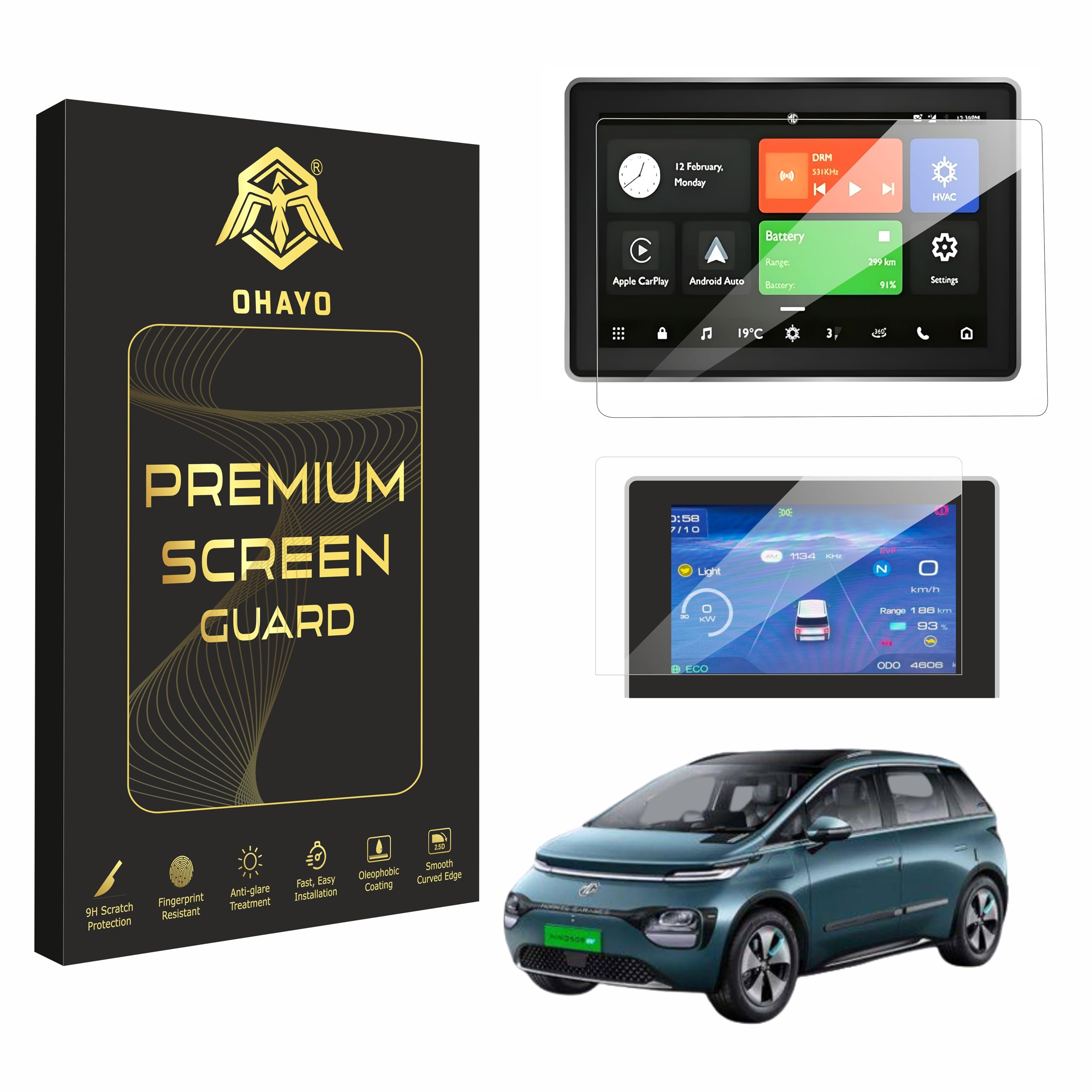 OHAYO Screen Guard Combo for MG Windsor EV 2024 (Excite Variant) Protect your new MG Windsor EV with the OHAYO premium screen guard combo, specially designed for the 10.1-inch infotainment system and 7-inch LCD instrument cluster. Made with advanced 9H hardness protection film (Not Tempered Glass), it helps prevent scratches and fingerprints while maintaining original screen clarity and touch response.-image-35