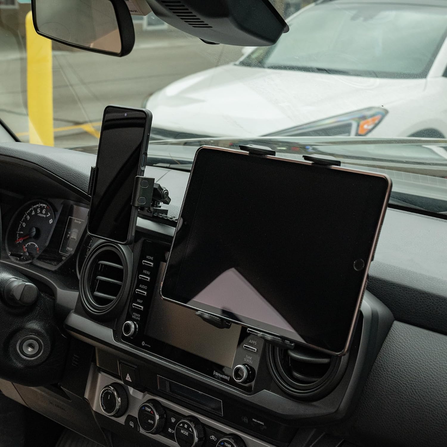 Tackform TRAXX Assault Track Dash Mount - Phone and Tablet Holders - Compatible with 2016-2023 Toyota Tacoma | CNC Billet Aluminum Picatinny Rail | Full Width Bracket + Bezel Stiffeners | Green