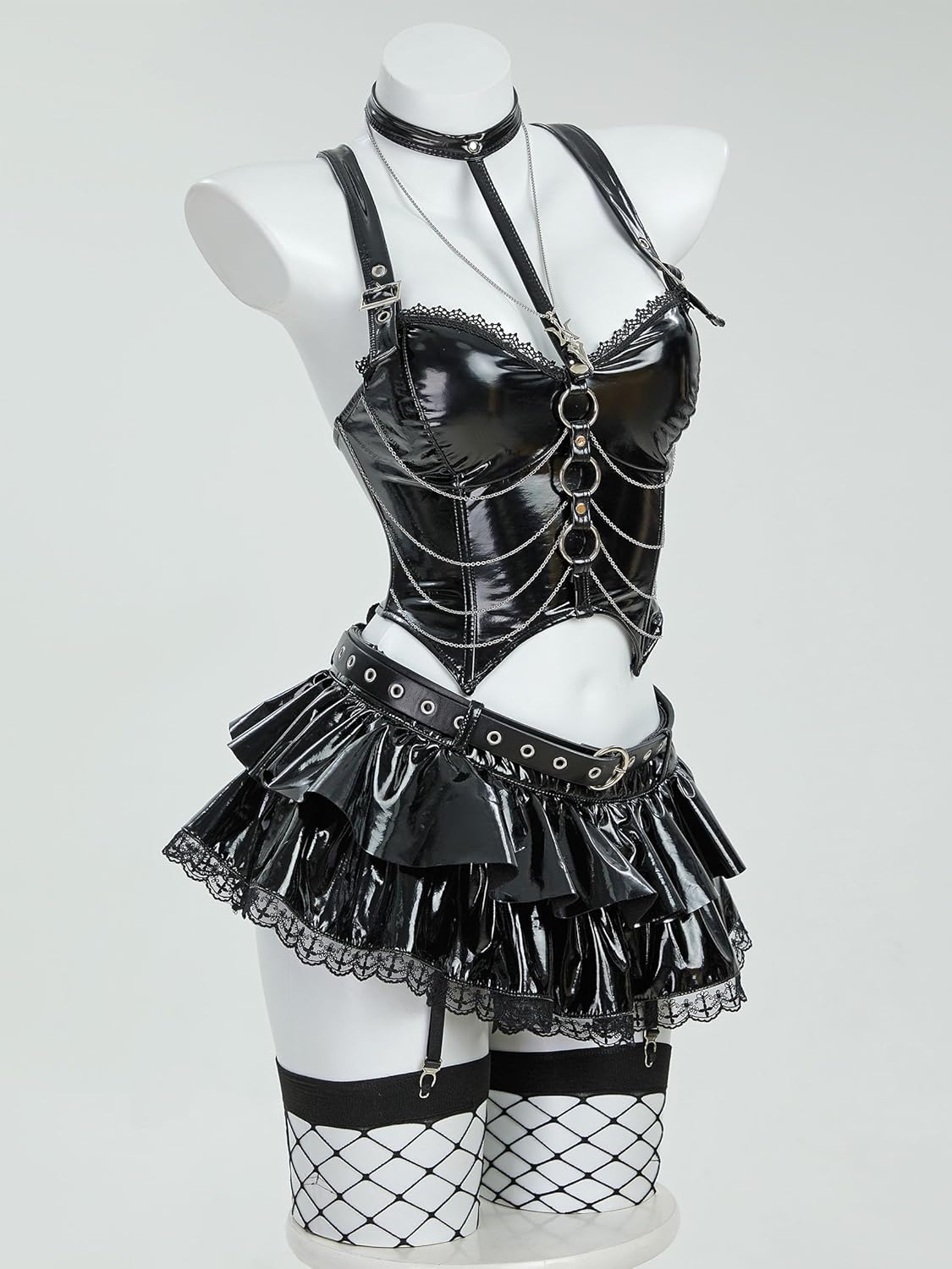 MEOWCOS Women's Top and Skirt Set Gothic Lingerie Set Black