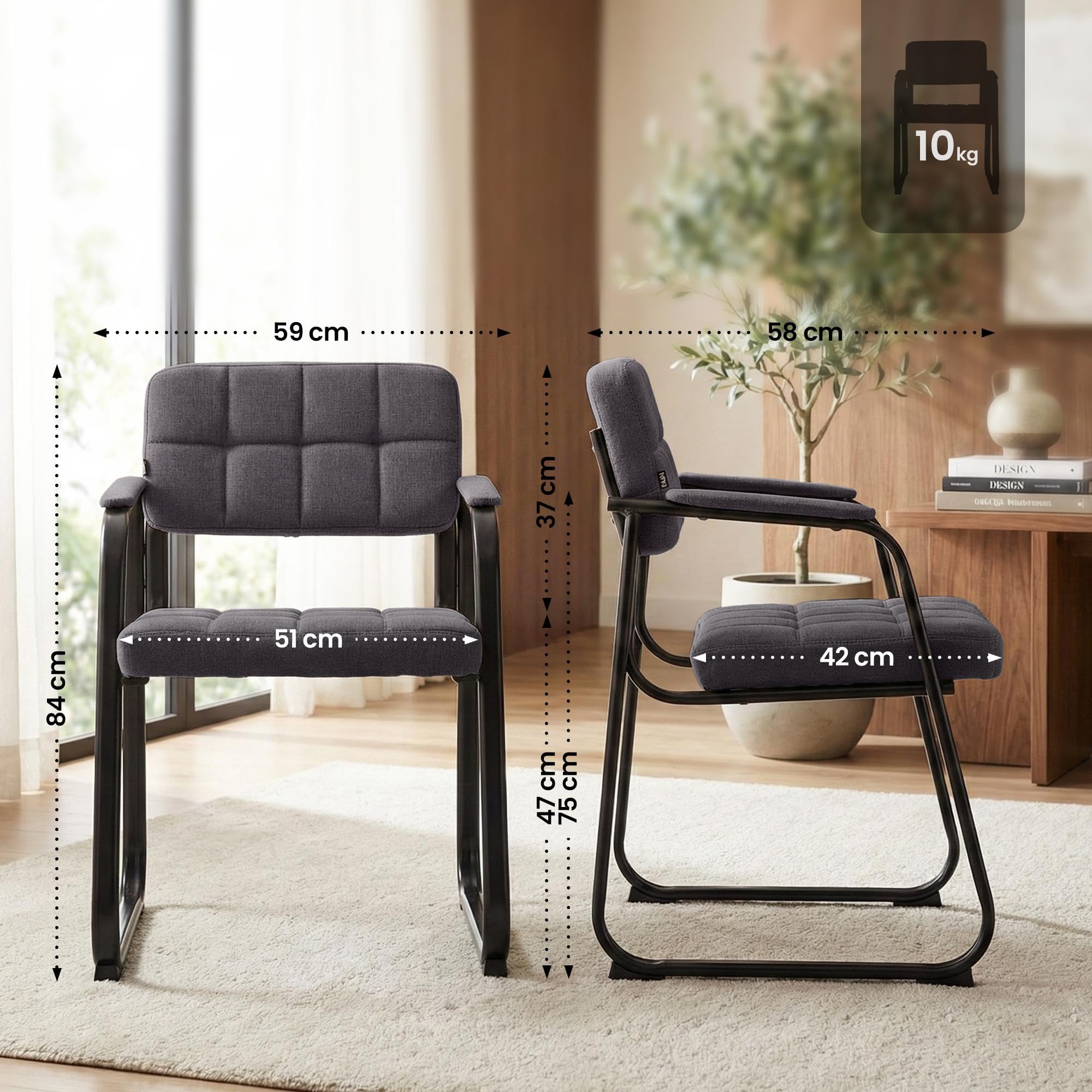 CLP Sedia con braccioli Canada B, sedia visitatore imbottita, struttura in metallo nero opaco, sedia da conferenza, sedia sala d attesa tessuto, Colore:grigio scuro