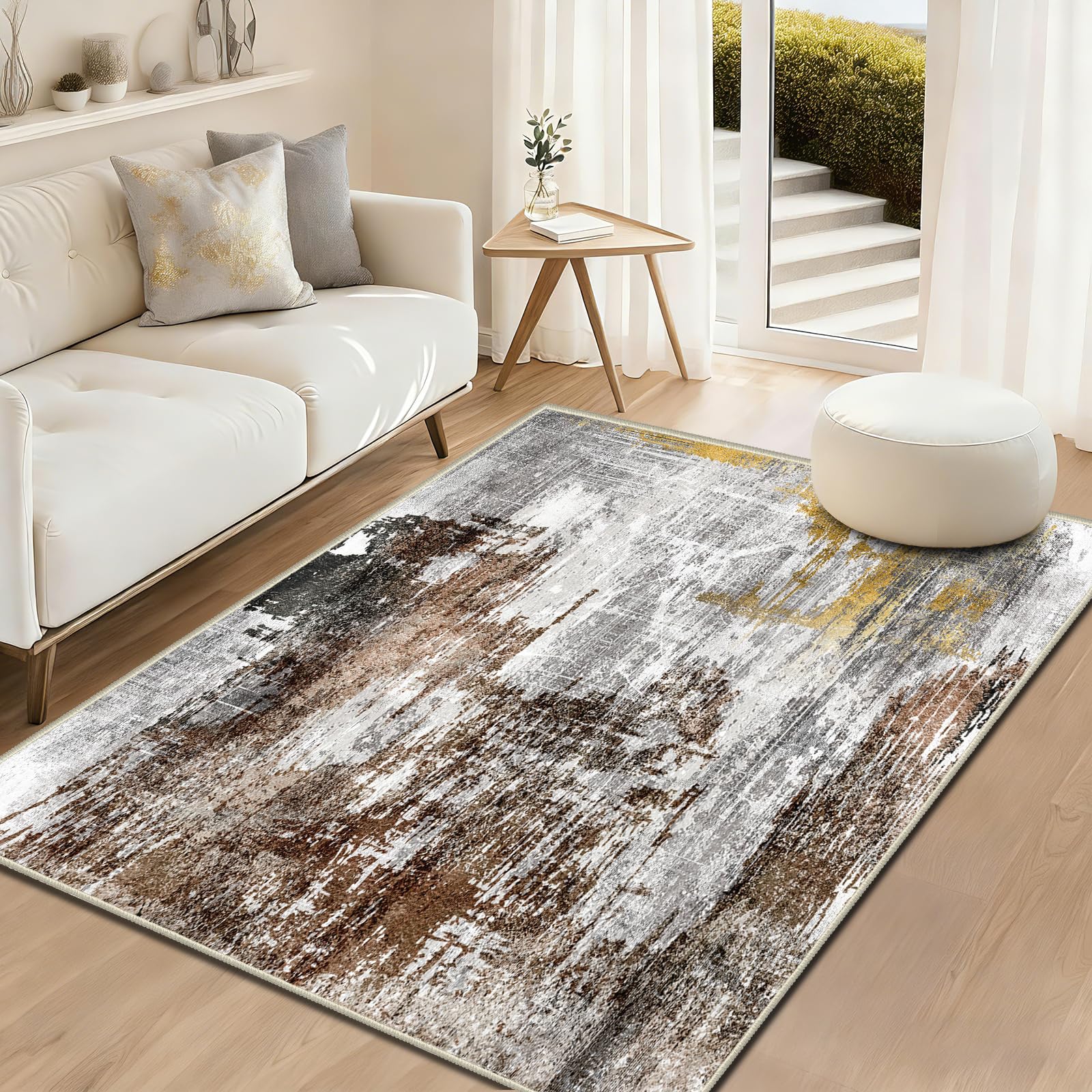 WQMMD Washable Living Room Rug, Brown Grey, 120 x 180 cm — image 1