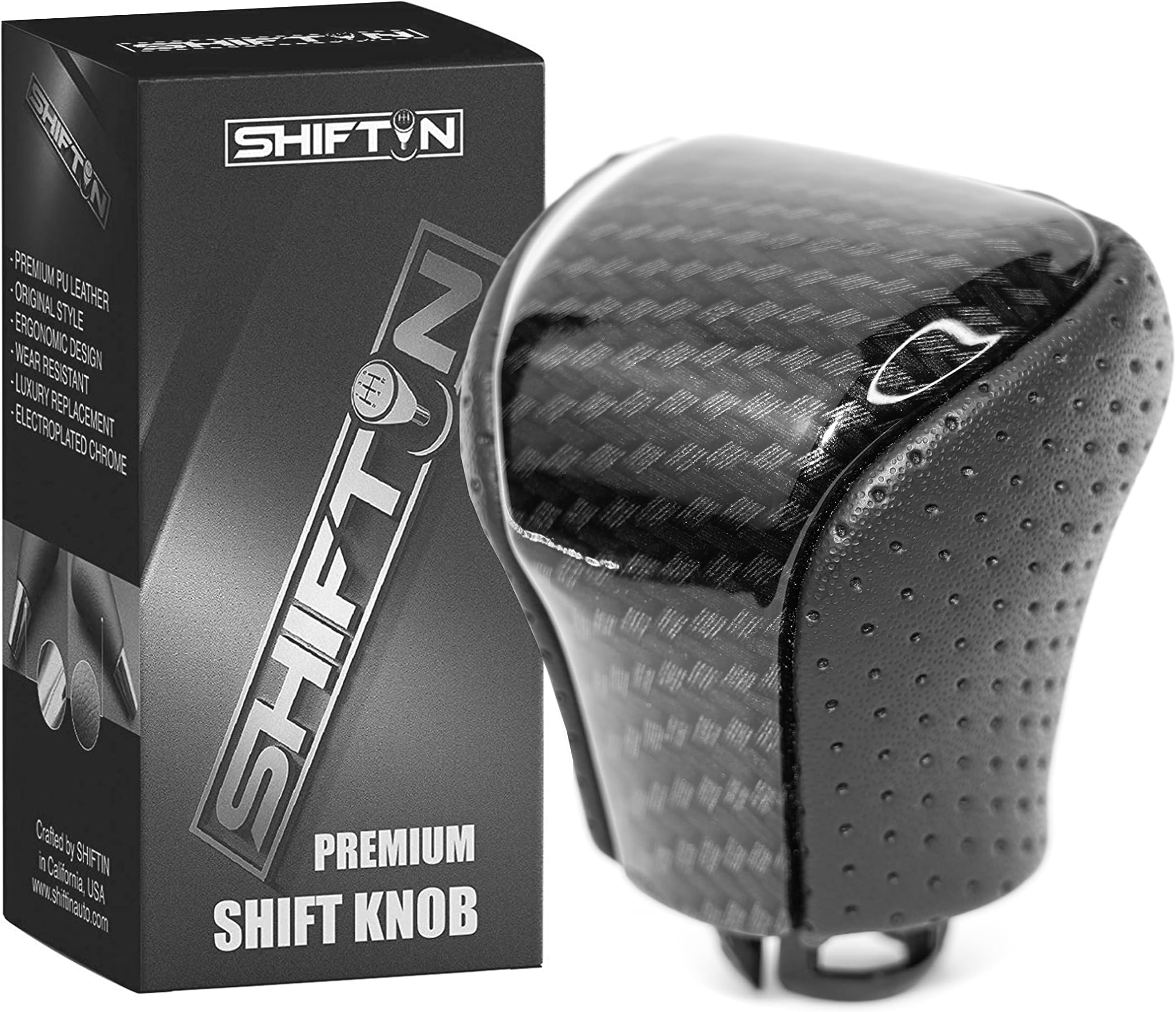 Leather & Carbon Fiber Wood Trim Gear Shift Knob Gearbox Shifter for Lexus LS460 F-Sport LS-460-L LS600 LS-600h-L and Fits Lexus LX570 LX 570 (Black Leather/Carbon Fiber Pattern)