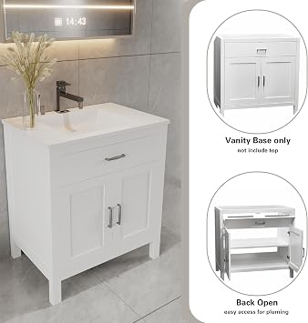 White 36 Freestanding Bath Vanity Tip-Out Drawer Sink Base Cabinet Without Top, Solid Wood Premium Grade (36 Wx21 Dx34.5 H)