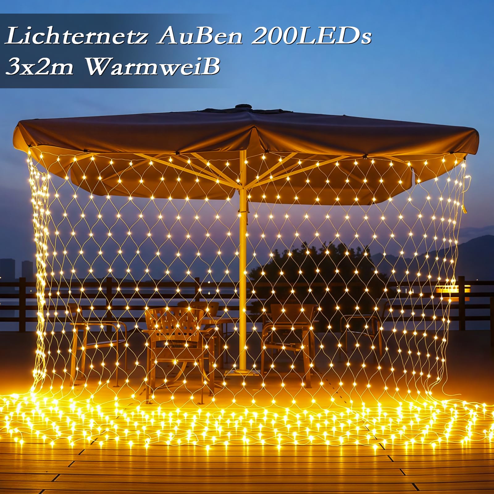 LED Lichternetz Außen + LED Lichterkette Auße, 200 LEDs Lichternetz 3x2m Warmweiß 400 LEDs Lichterkette 40M Warmweiß mit Fernbedienung, Timer 8 Modi, Wasserdicht für Garten Terrasse Weihnachten Party