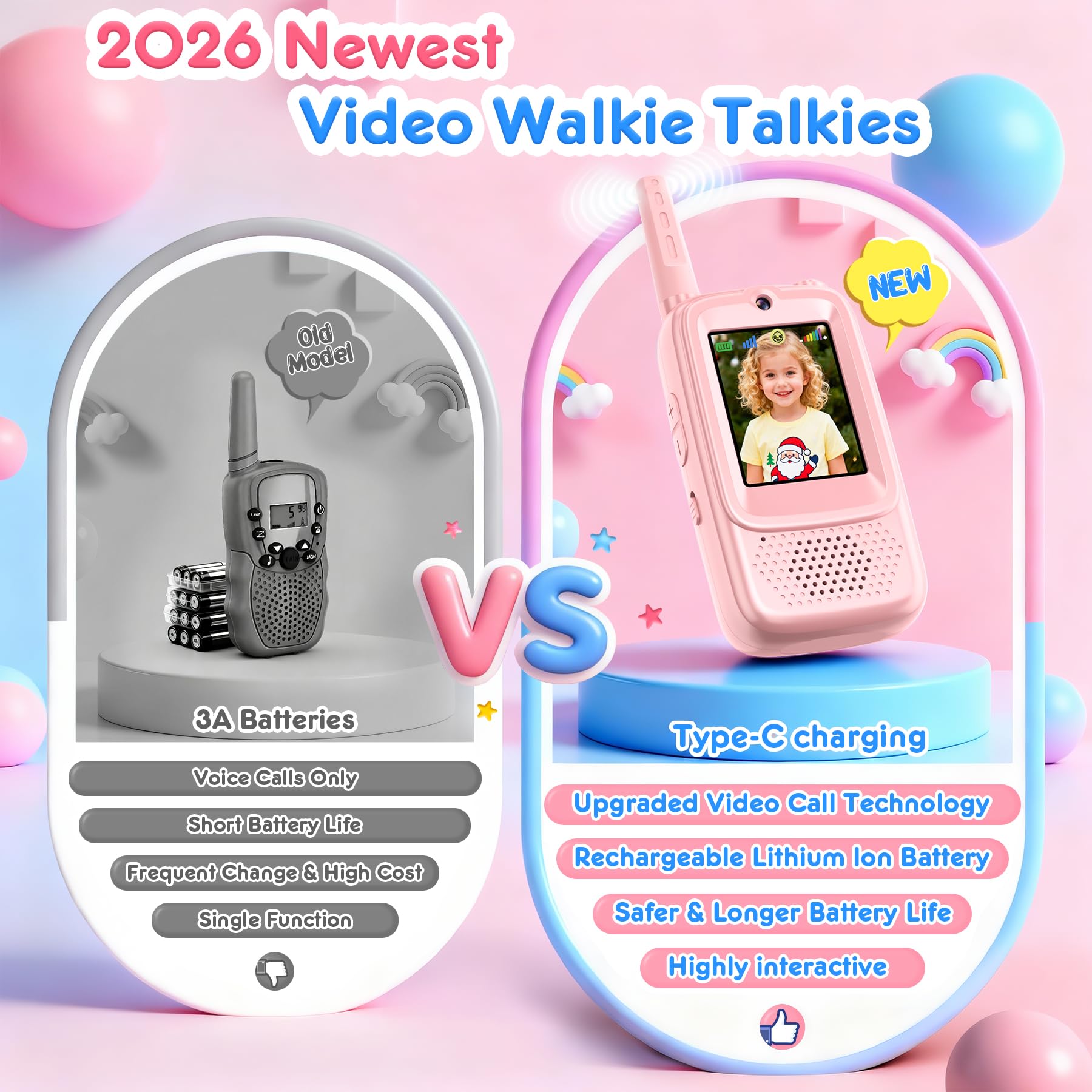 Pourbibi Talkie Walkie Enfants,Talkie Walkie Vidéo, Portée de 400 Mètres et 4 Effets Vocaux,Jouet pour les Enfants de 3 à 12 Ans, Idéal pour les Activités de Plein Air et le Camping, Haute Performance