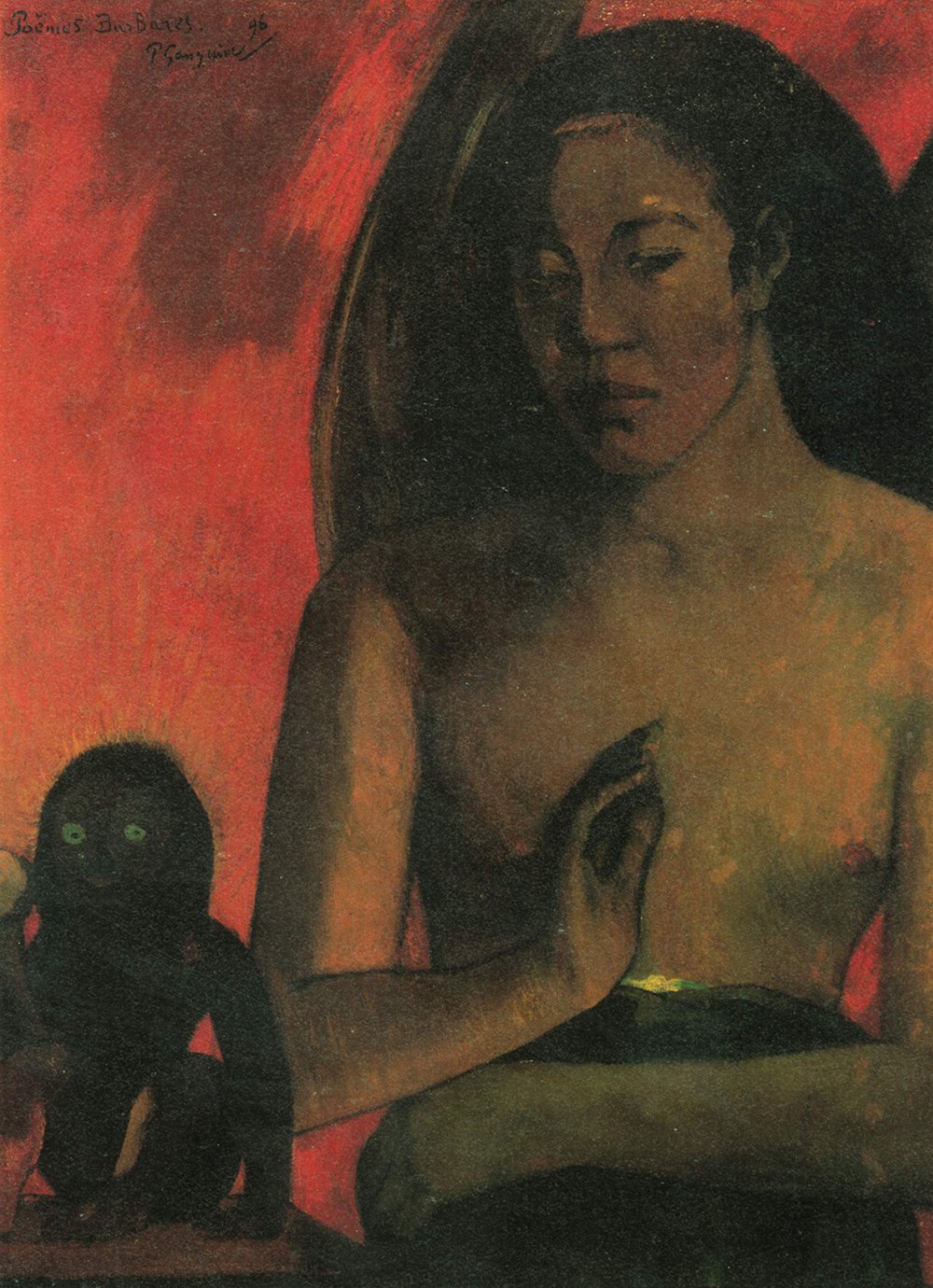 Paul Gauguin Red Portrait grand tableau mat avec cadre marron