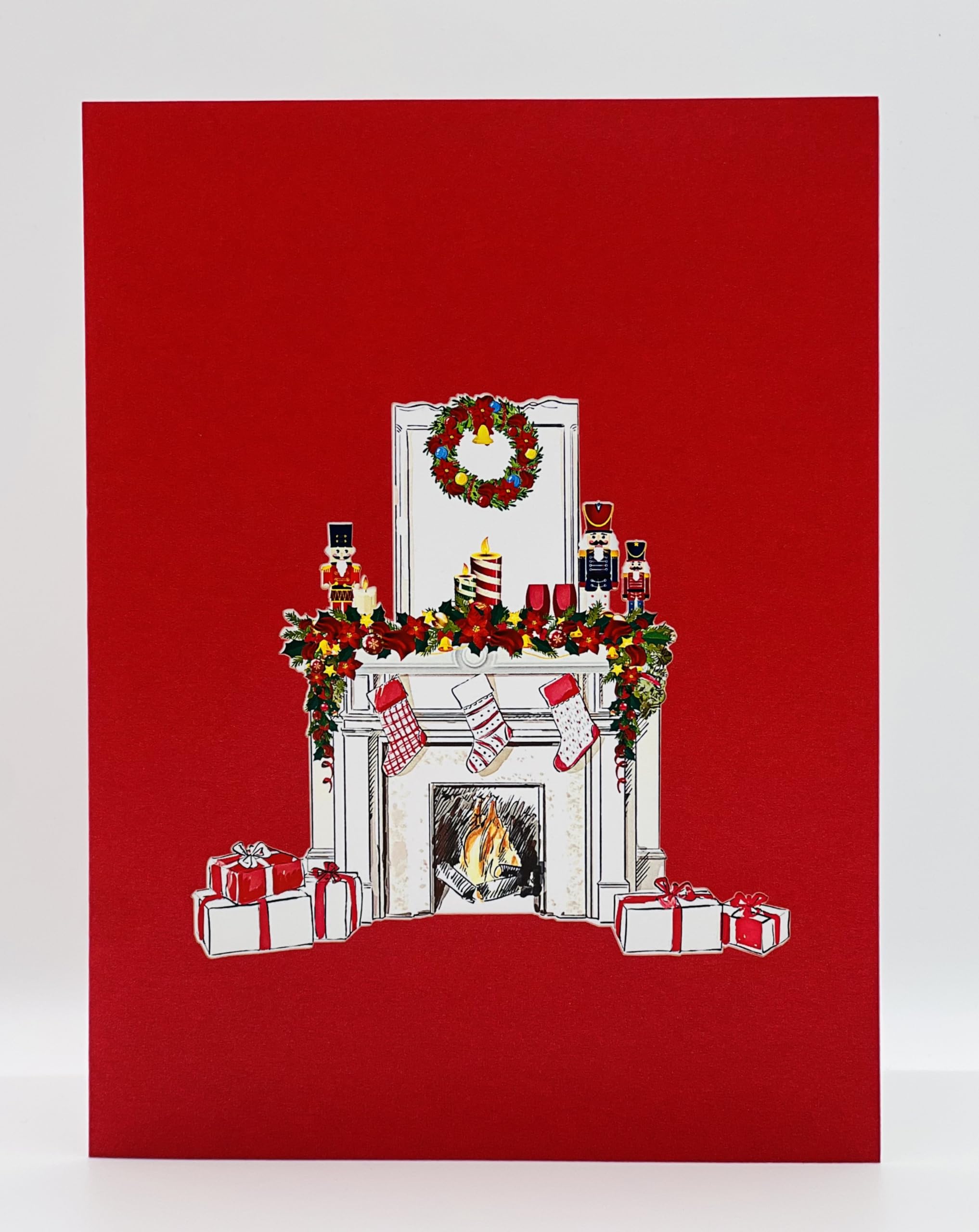 Modern Christmas Fireplace Pop Up Card, 3D Living Room Atmosphere with Tree, Presents, and Armchair - Image 2