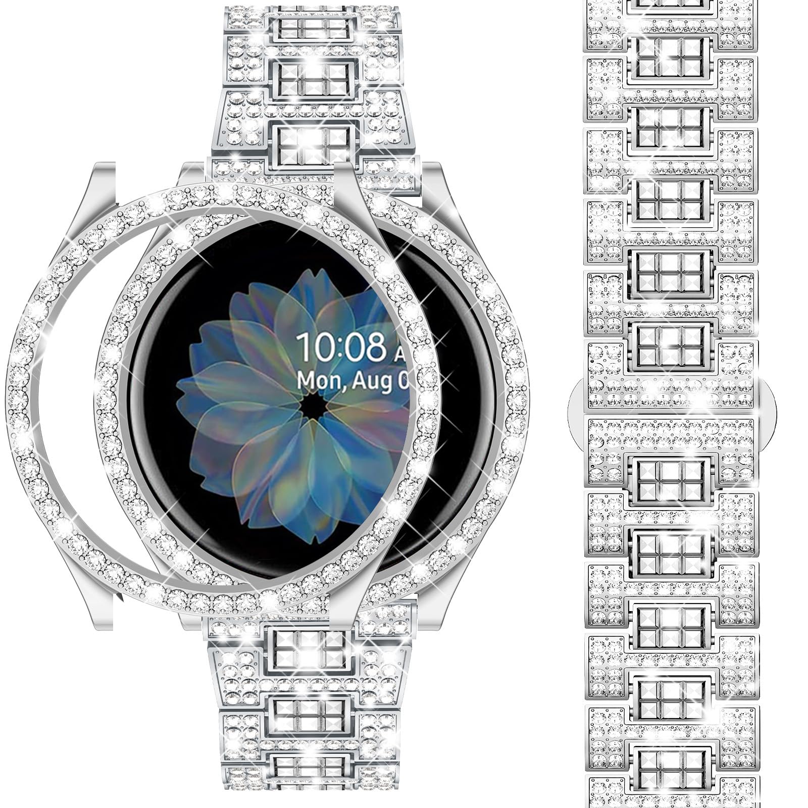 SUPOIX Band with Case Compatible for Samsung Galaxy Watch 8/7/6 40mm 44mm, 20mm Women Bling Replacement Strap & PC Protective Bumper Face Cover for