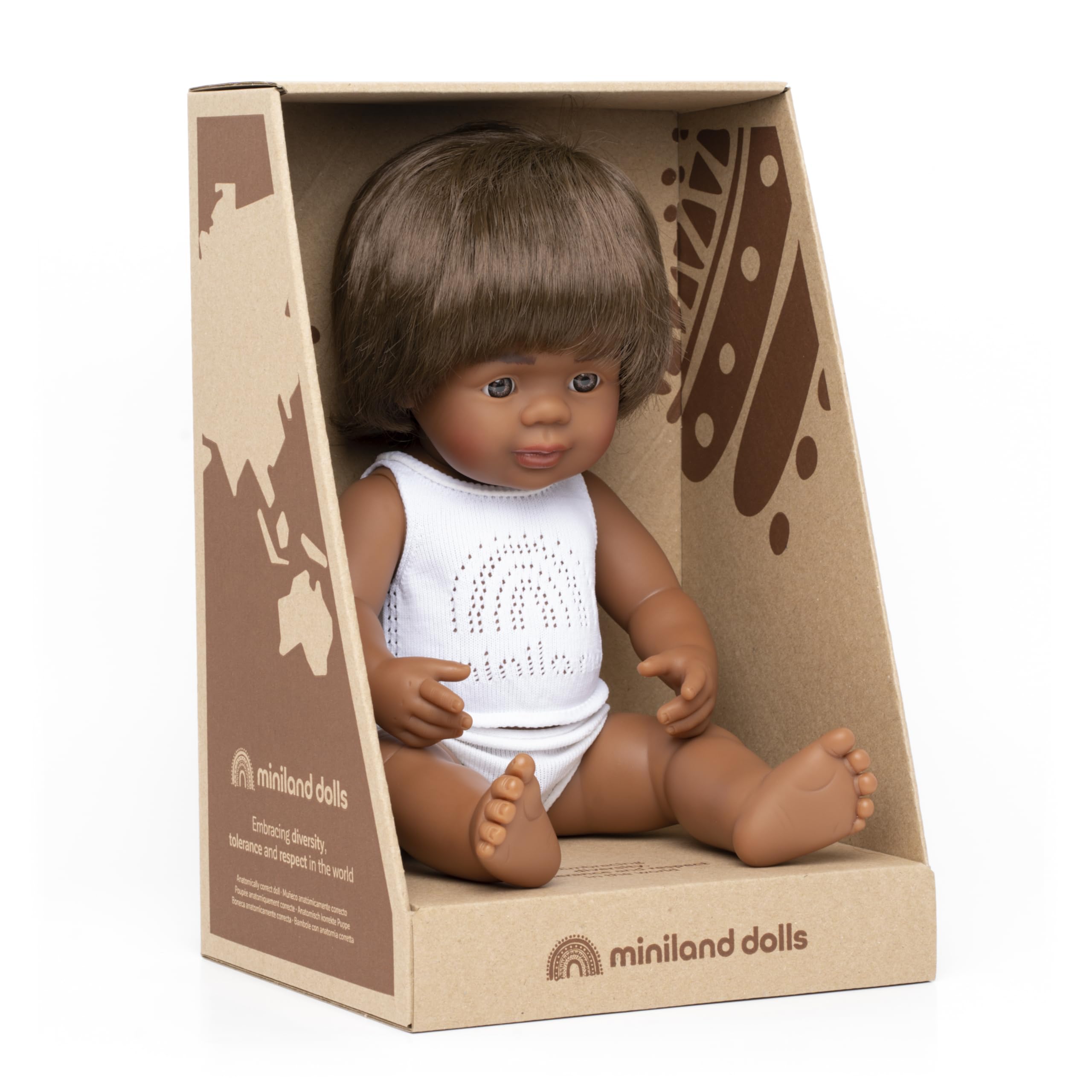 Miniland Doll 15'' Australian Aboriginal Boy (Box) - Made in Spain, Inclusion, Quality, Diversity