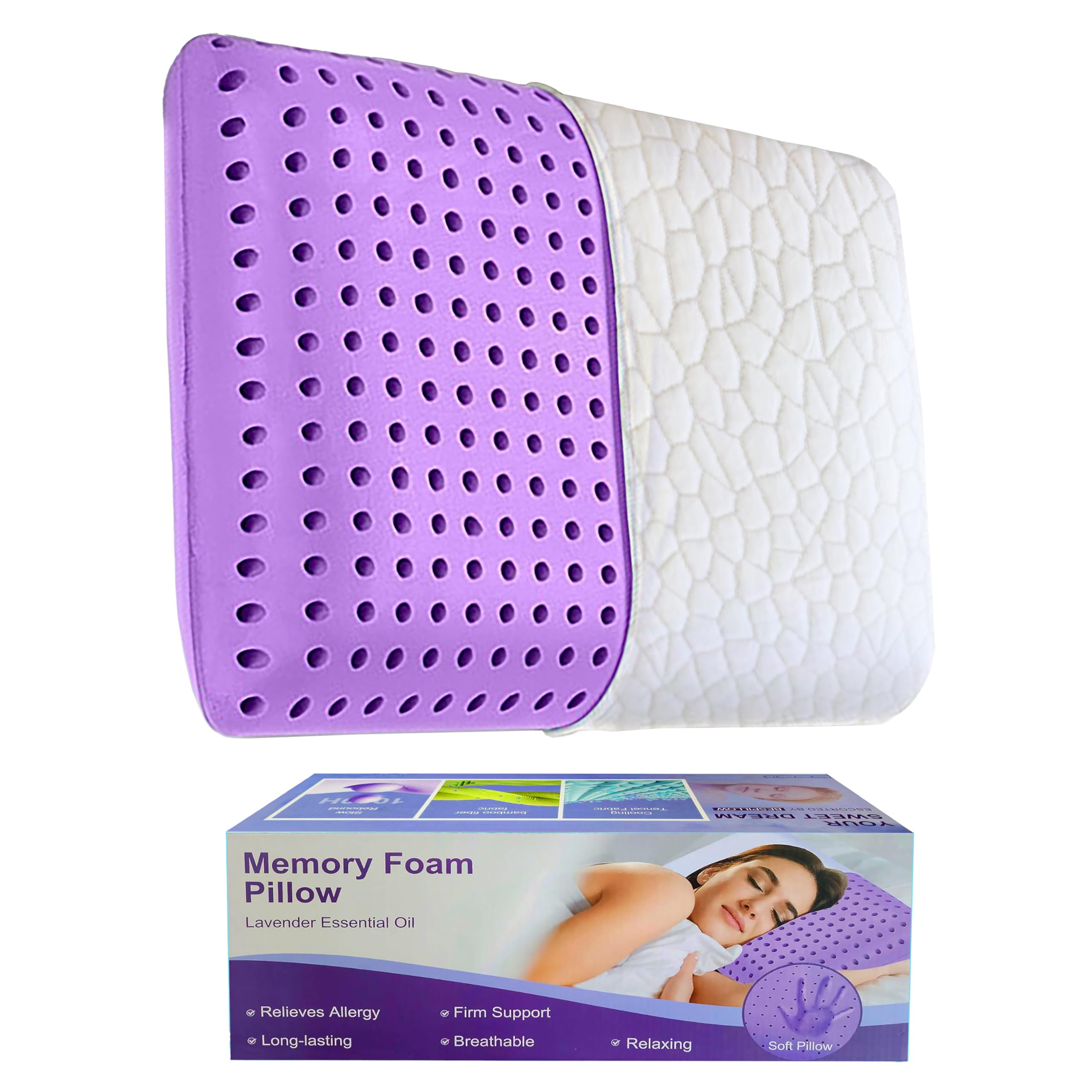 Omeo Lavender Scent Pillow Standard Size Ventilated Cooling Memory