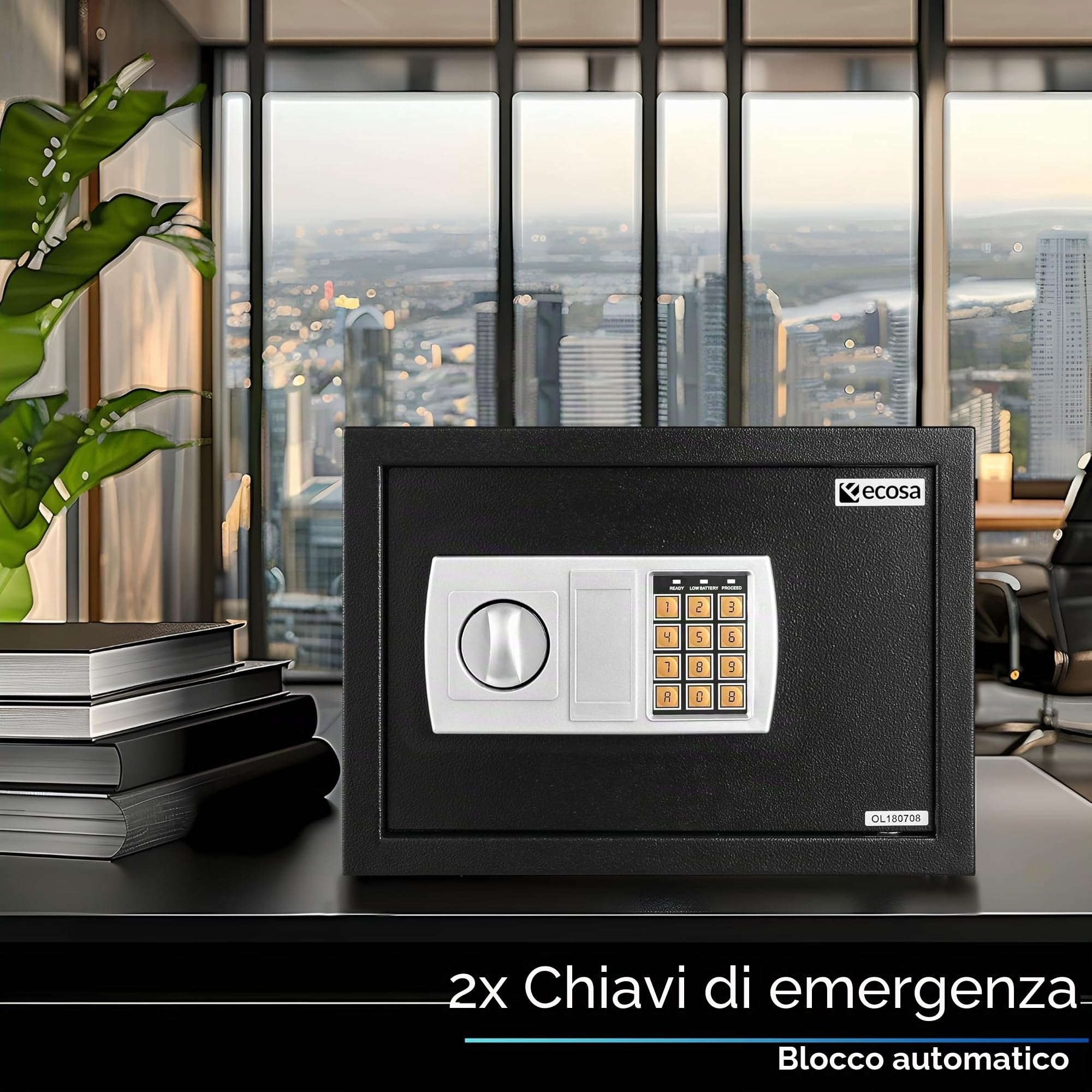 Ecosa Cassaforte elettronica, 35 x 25 x 25 cm, con serratura a combinazione e chiave, cassaforte per hotel, cassaforte per mobili, per casa e bambini, con 3 chiusure a doppio bullone extra spesse