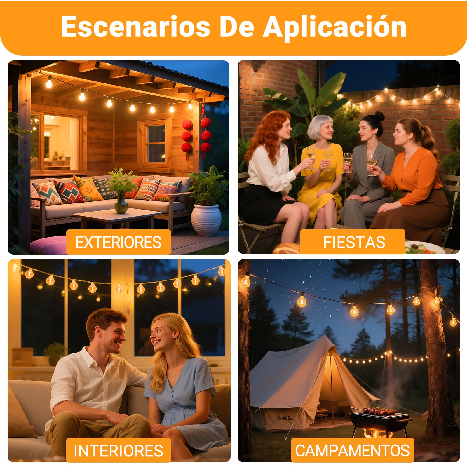 Paquete de 25 Bombillas de Repuesto G40 E12 LED 1W, Blanca Cálida 2700K, Bombilla Filamento G40 LED, 100LM, IP54 Impermeable, No Regulable, Bombilla Edison E12 para guirnalda exterior, jardín, Fiesta