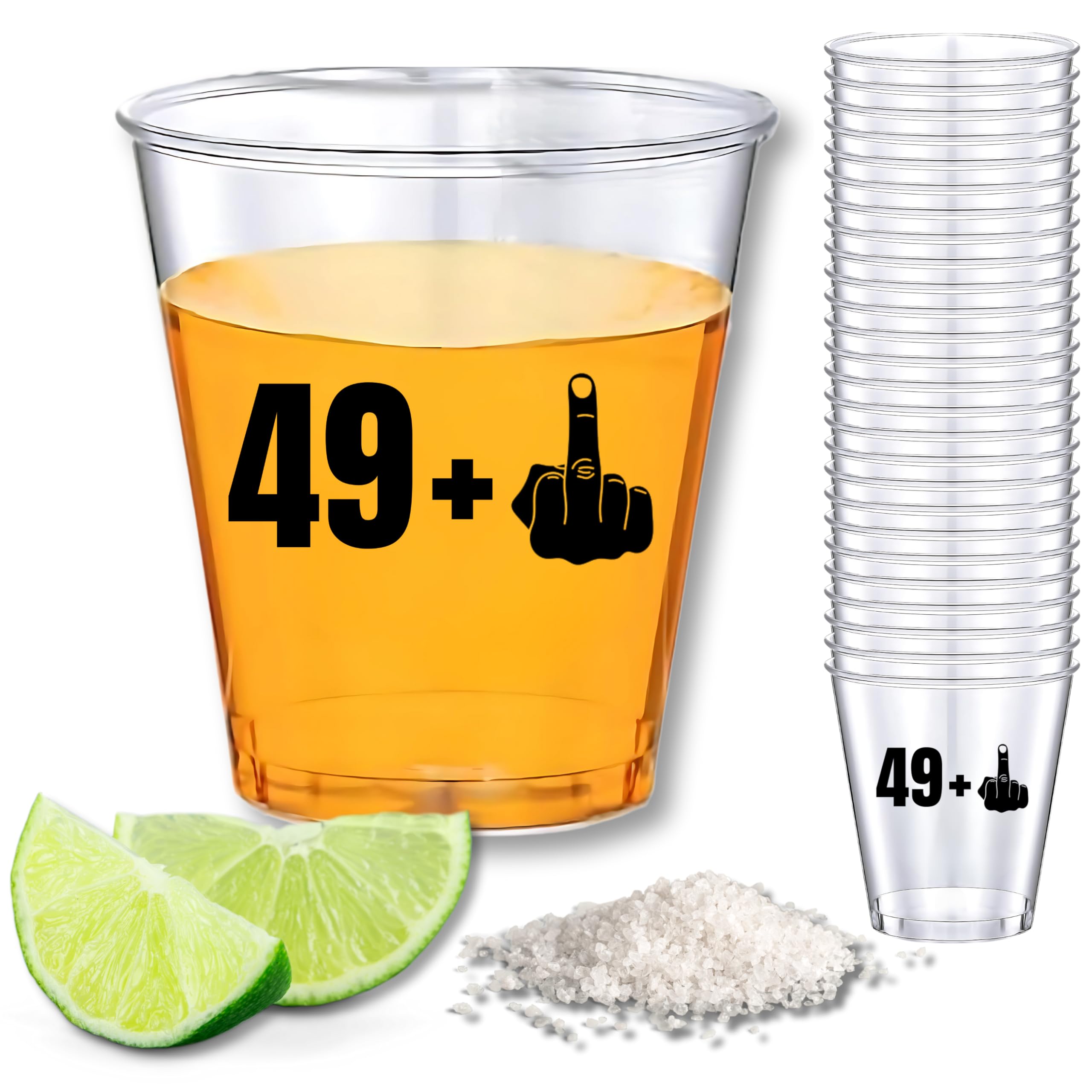 50th Birthday Party Shot Glass or Dessert Cups | Small Disposable Plastic for Jello Jelly Shots 50 Year Old | Fun Funny Gift Ideas for Him or Her + 1 Celebration Supplies