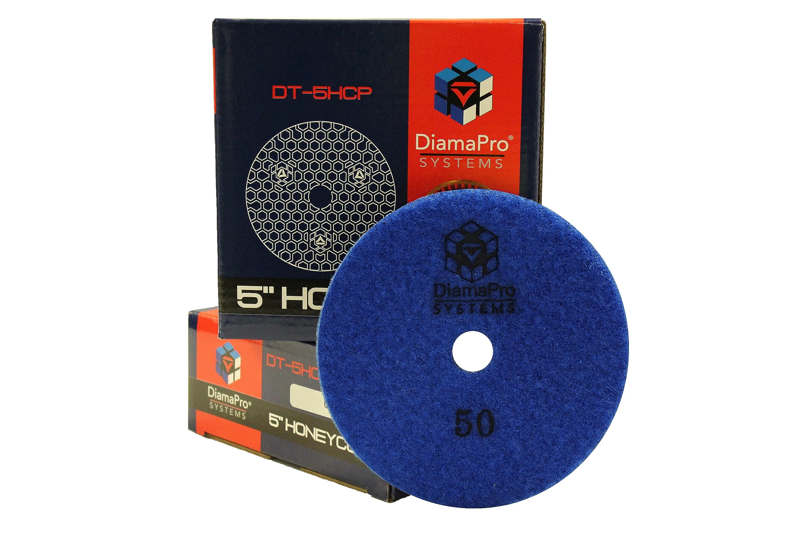 DiamaPro Systems 5 Inch Premium Honeycomb Polishing Pads, Wet/Dry, polishing Concrete (50 Grit)