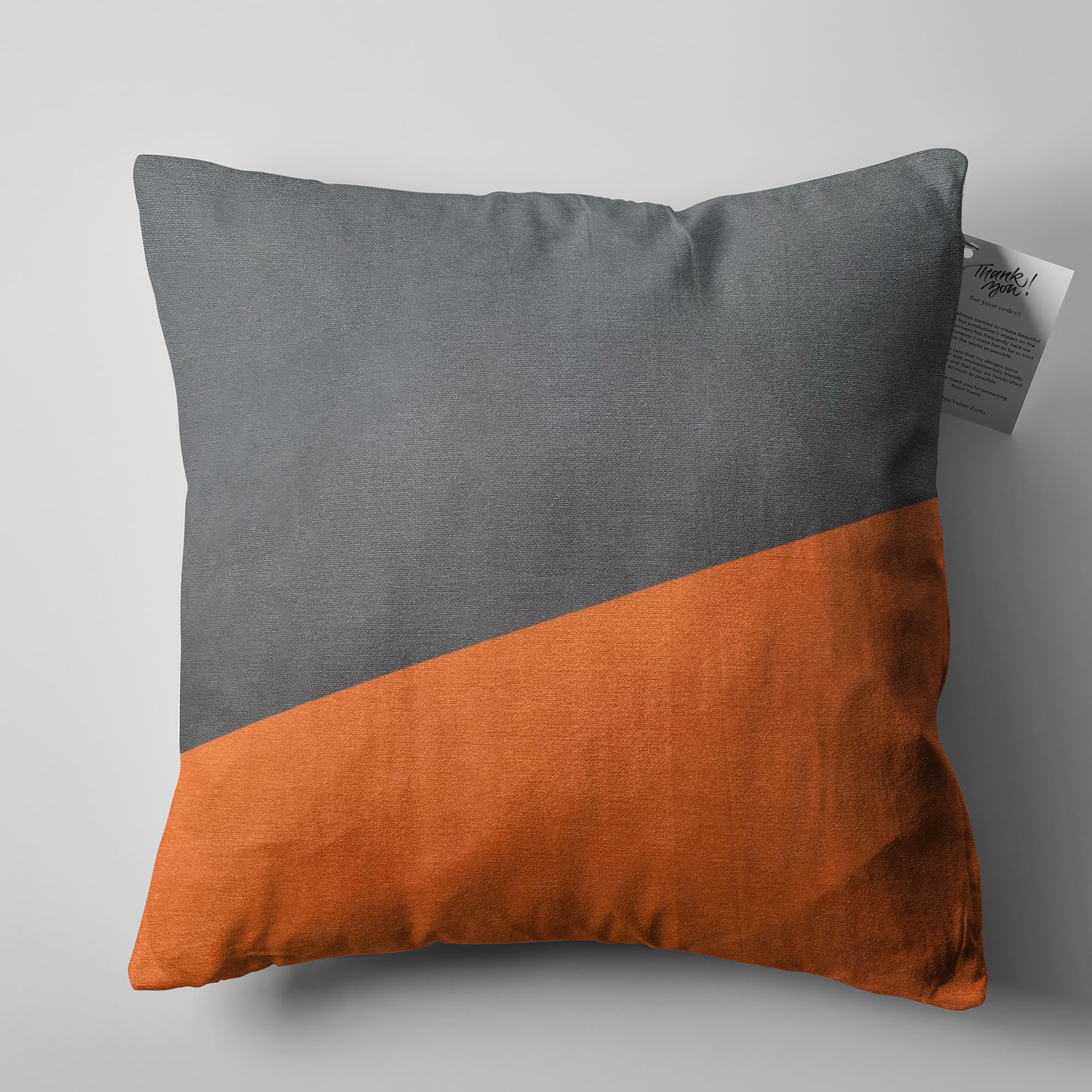 OyzShop Grey & Orange Cushion Cover with Geometric Themed, Double Sided Printing Pillow Cover on the Soft Velvet Fabric with Multi Size Options (Fibre Filling, 60x60cm (24x24))