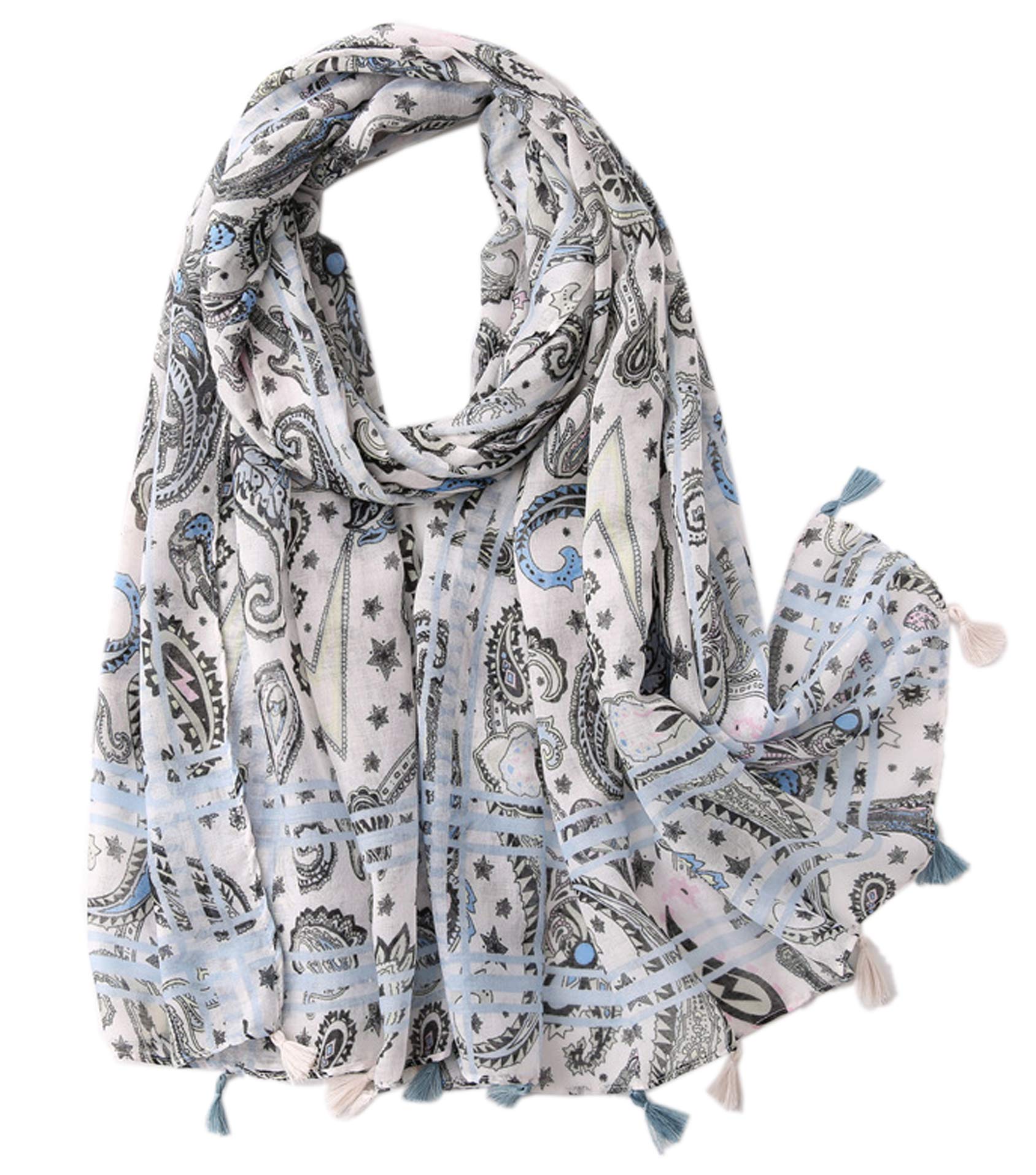 Women's Boho Soft Blanket Oversized Fringed Head Scarf Wraps Shawl Spring Summer Sheer Gift (SF010_03-09)