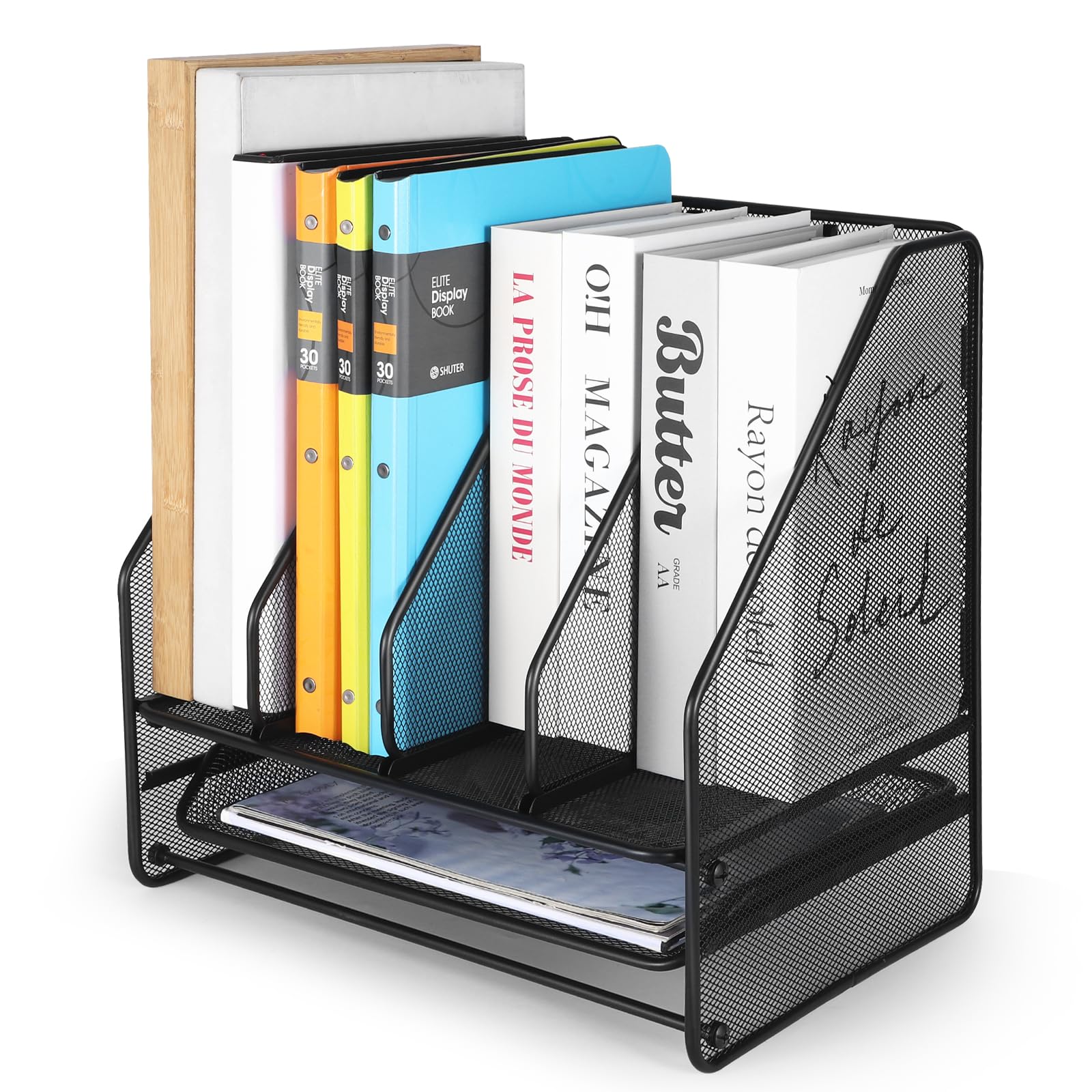Porte-classeur Bureau Métal 7 Compartiments - Organiseur Vertical Amovible, Gain De Place, 33x21,4x20 Cm
