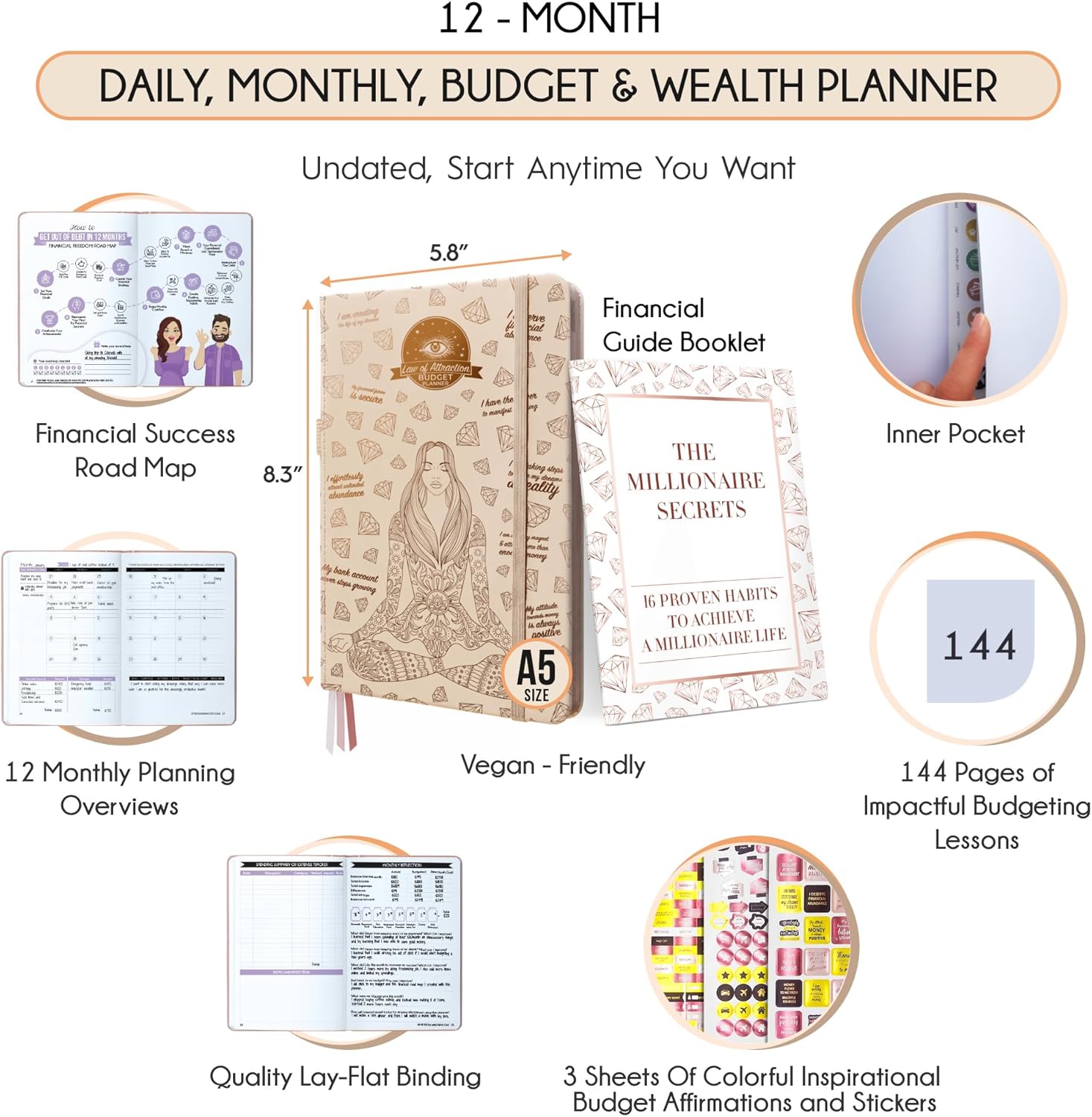 Budget Planner and Monthly Bill Organizer - Finance Planner, 12-Month Journey to Financial Freedom | Bill Payment Tracker Monthly Organizer, Money Saving & Expense Tracker | Undated Budgeting Journal