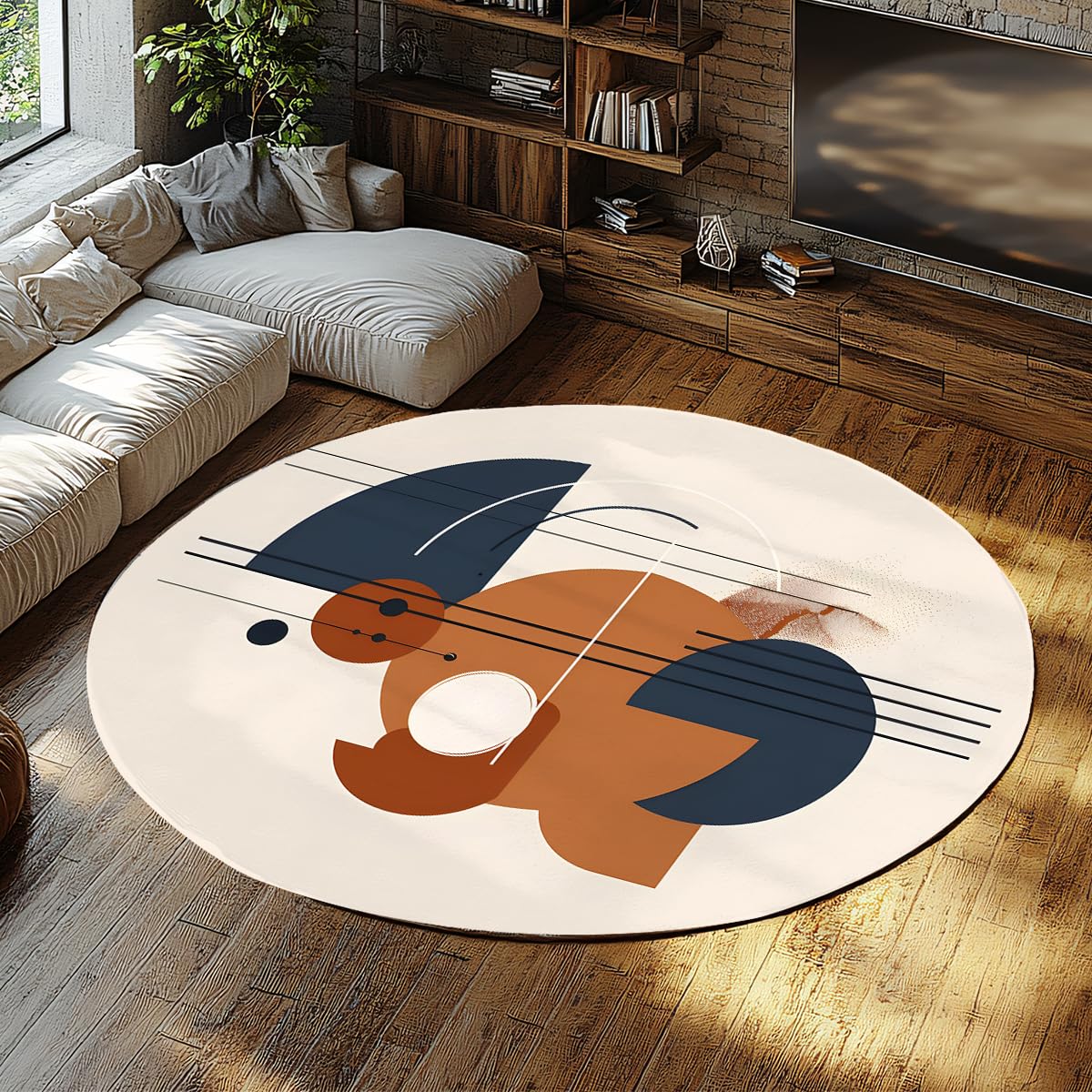 Tapis rond 180cm anti-peluche et doux pour buanderie et cuisine au design abstrait