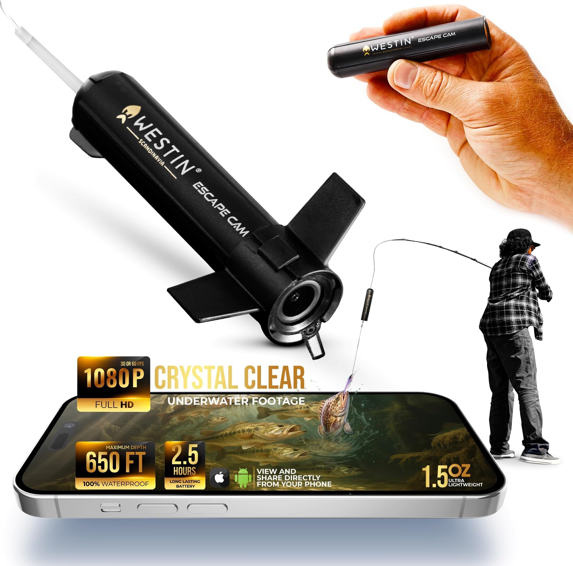 Westin Escape Cam Underwater Camera | Underwater Fishing Camera Lightweight Complete Set, Black