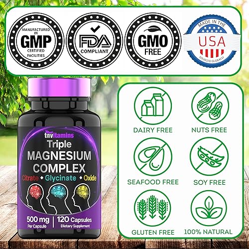 Miniatura 6 de Suplemento triple complejo de magnesio 500 mg: glicinato de magnesio, citrato y óxido - 120 cápsulas (suministro de 4 meses!) | 1 porción de cápsula