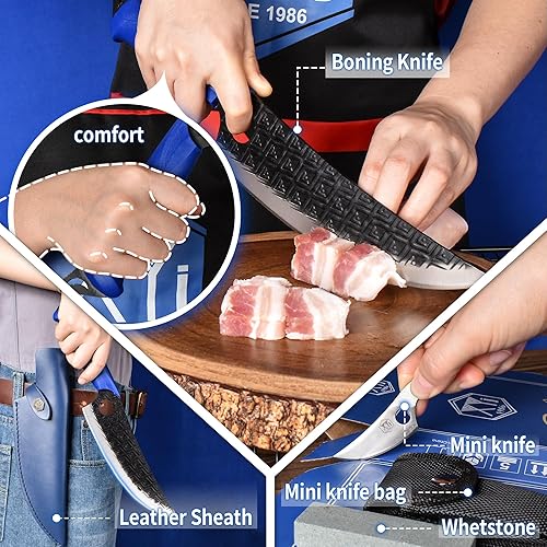 Miniatura 5 de XYJ Juego de cuchillos de chef portátiles profesionales, desde 1986, cuchillo para deshuesar para acampar, cuchillos de carnicero con funda de