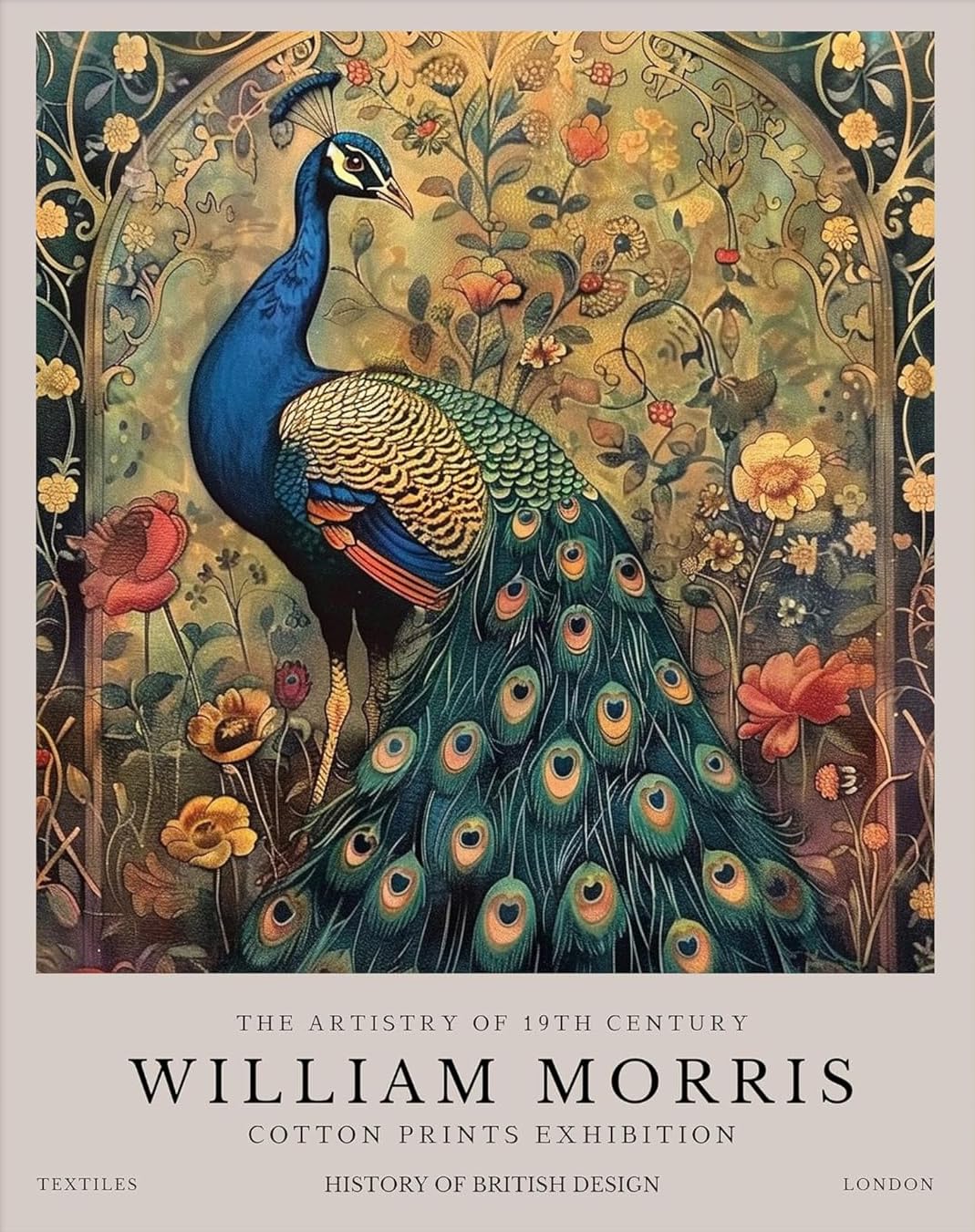 William Morris Posters Flower & Animal Wall Art Retro Peacock Print 50x70cm