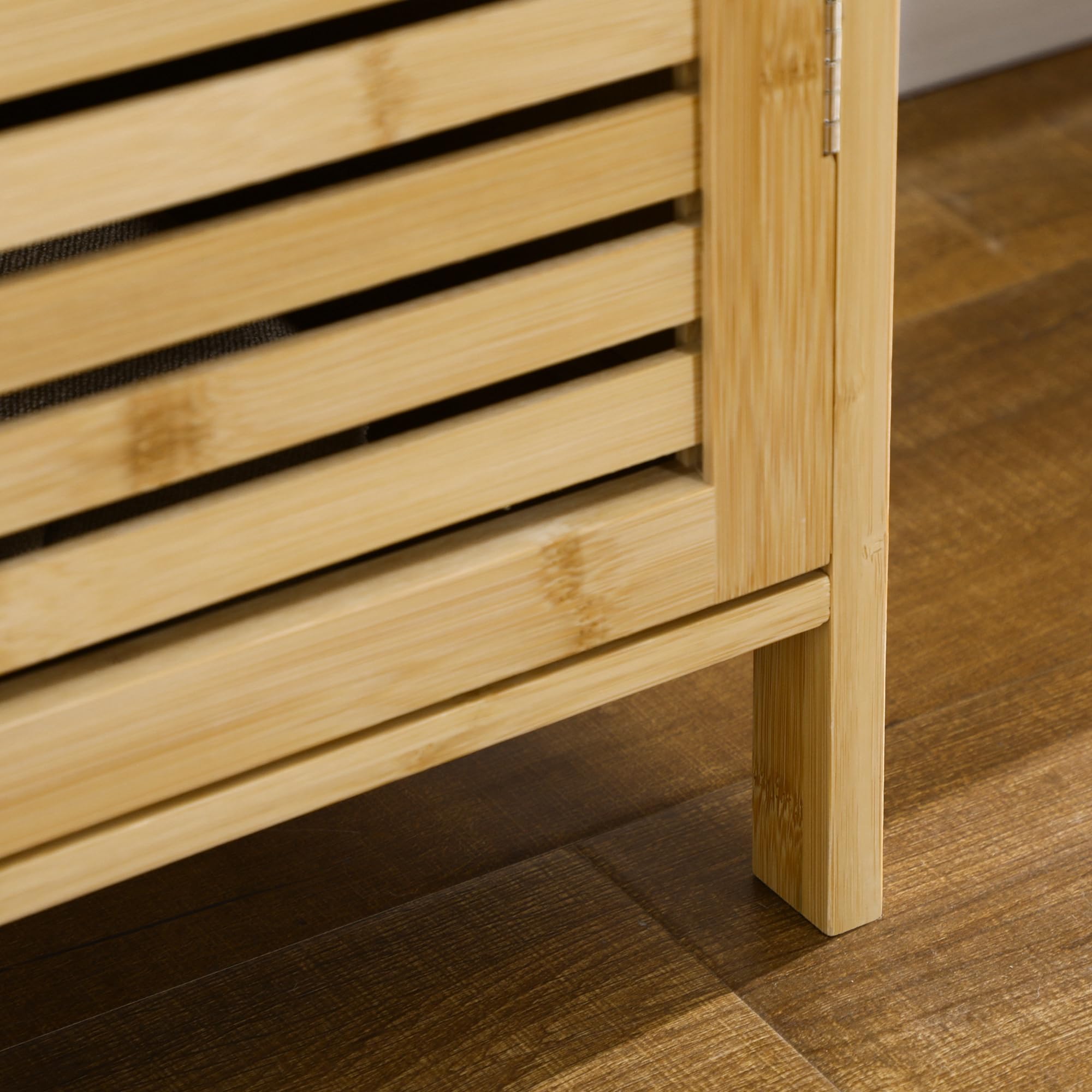 HOMCOM Mueble Zapatero de Recibidor de Bambú 100x35x80cm Natural | Armario Zapatero, 3 Puertas de Persianas, Estantes Ajustables, 16 Pares de Zapatos, Pasillo Entrada