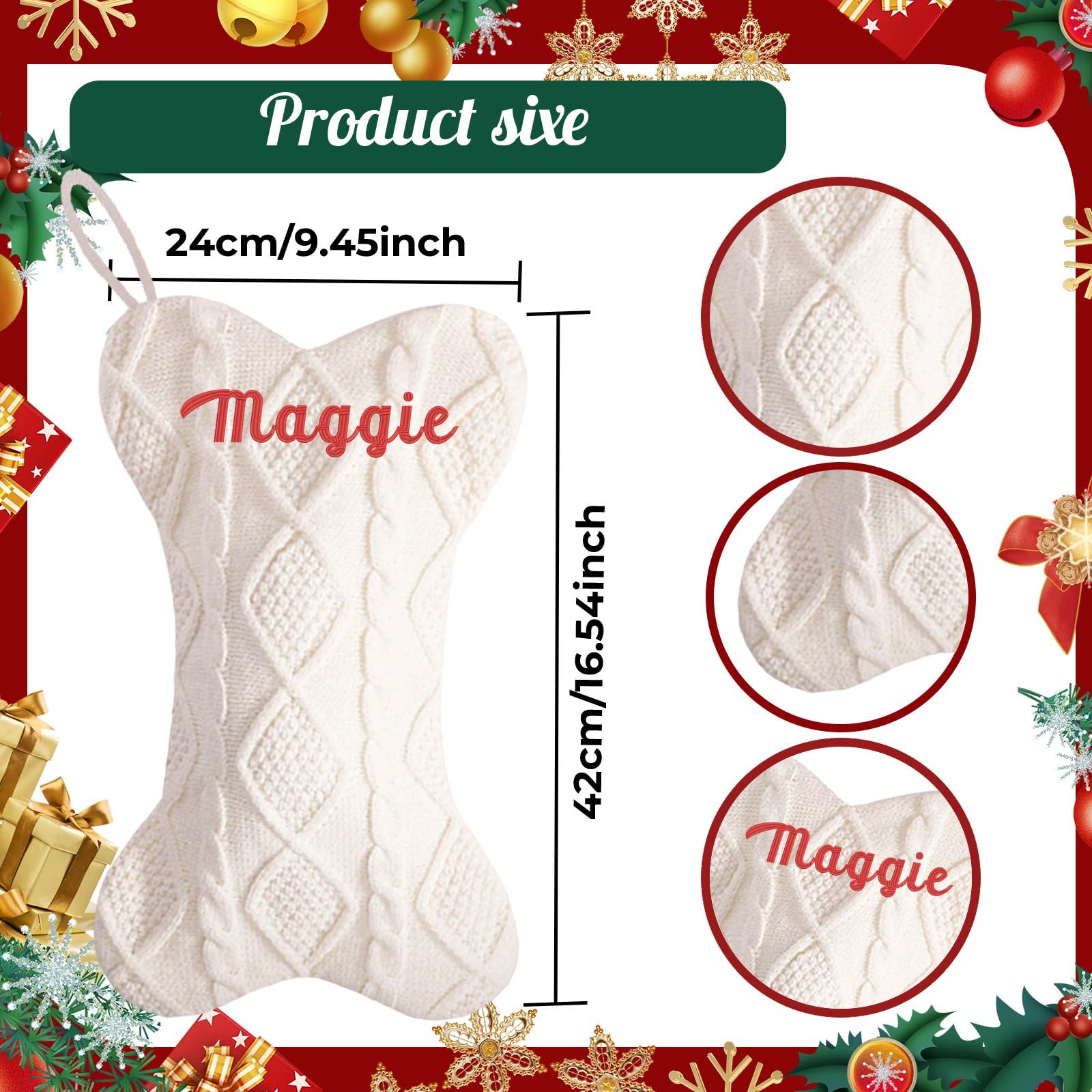 10 calcetines de Navidad grandes de 16.5 pulgadas con nombre bordado personalizado para la familia, calcetines de Navidad con nombre para colgar en la chimenea, decoración de fiesta de Navidad