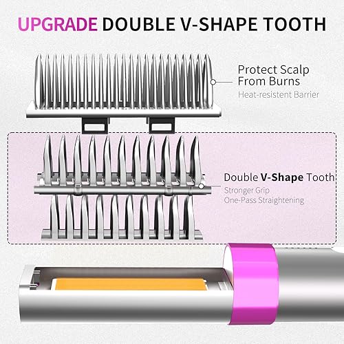 Miniatura 5 de Cepillo alisador de pelo de plasma, cepillo alisador de cerámica para mujeres, peine alisador de cabello térmico con doble voltaje, anti-quemaduras,