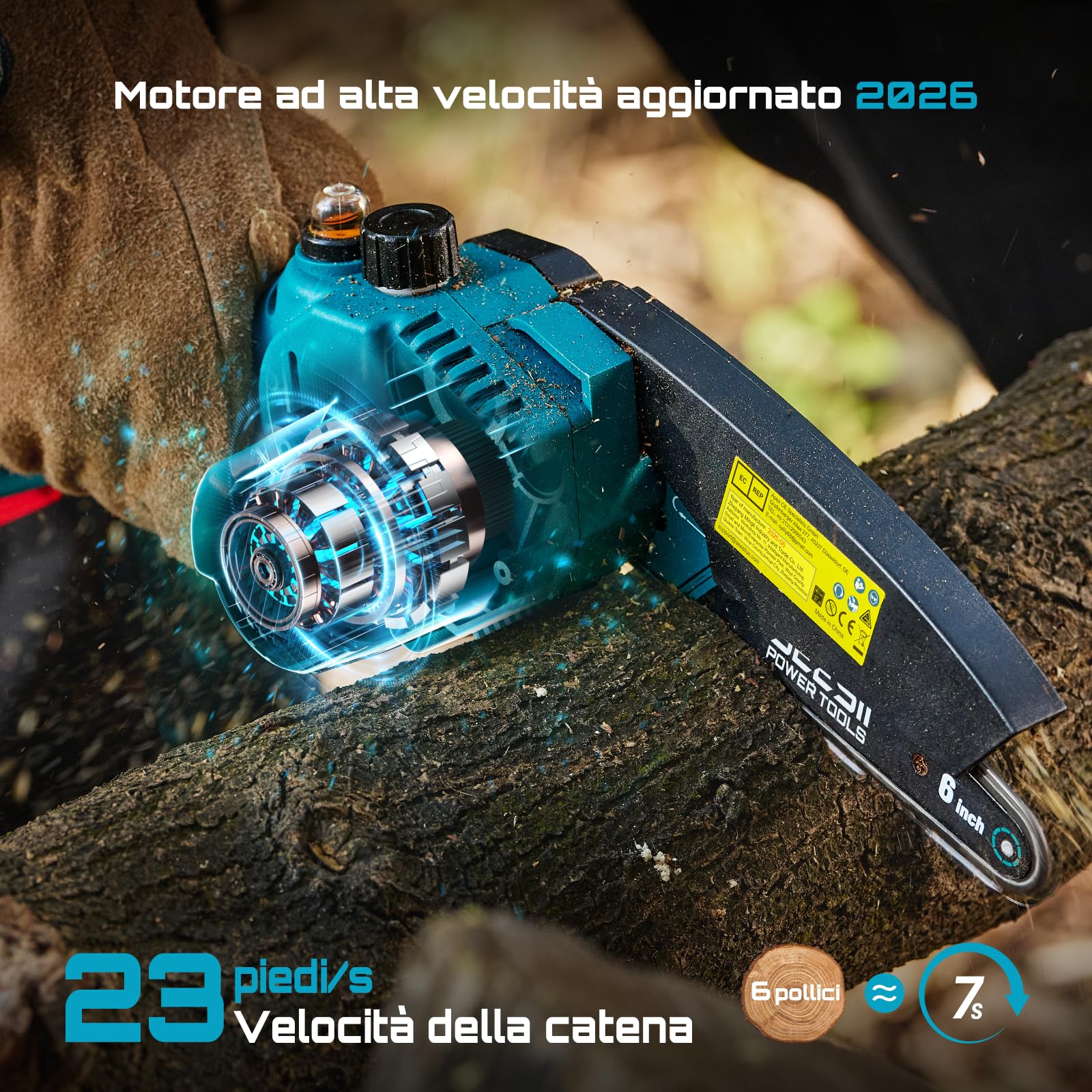 SEESII Mini Motosega a Batteria 8000mAh, 900W 6 Pollici Sega Elettrica per Potatura con Pompetta Olio e Catena di Ricambio, Motosega da Potatura per il Taglio del Legno Giardini, M6 Pro