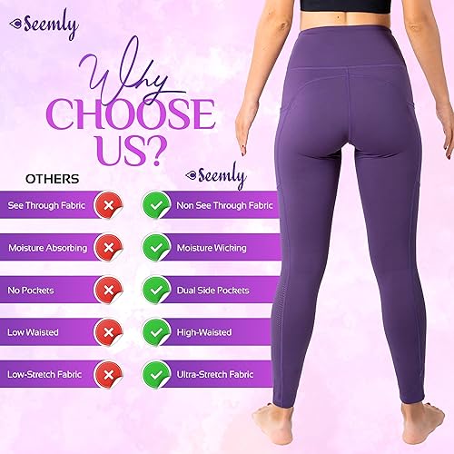 Miniatura 6 de SEEMLY Leggings de cintura alta con bolsillos para control de abdomen Pantalones de yoga transpirables paquete de 01
