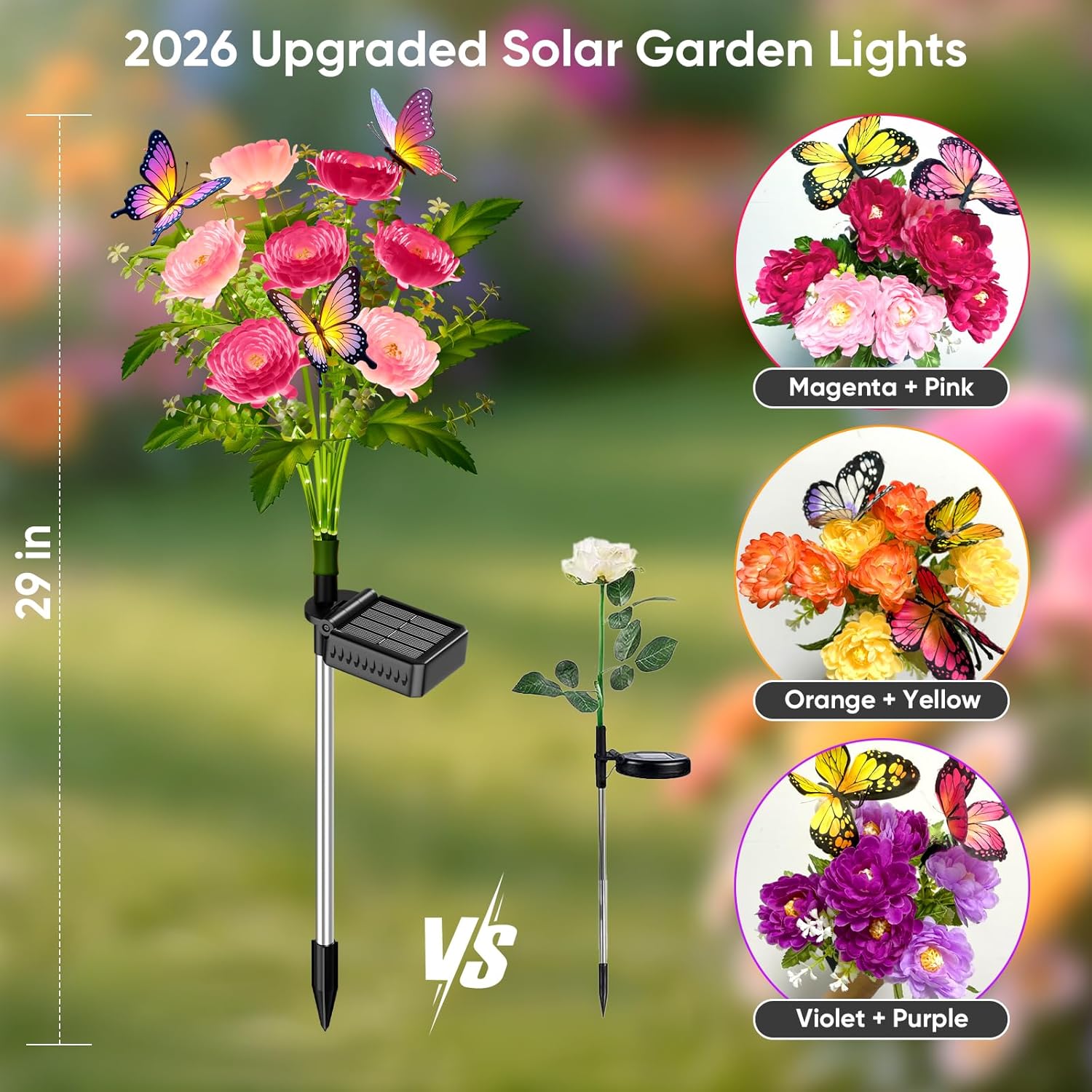 Solar Flowers Lights Outdoor Waterproof: 3 Pack LED Solar Lights Decorative for Outside Garden Decor with Butterfly Auto-On/Off for Yard Landscape Lighting, Gifts for Mom Gardening Enthusiasts