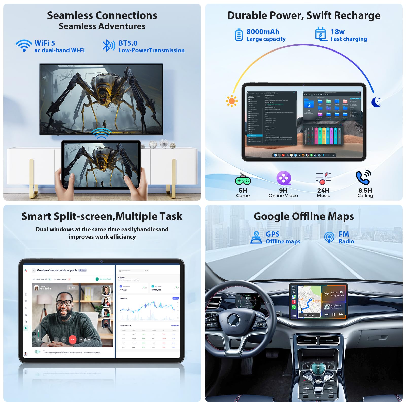 2026 12 Inch Android 16 Tablet with Keyboard, 24GB+256GB+2TB Expand, 2K Gemini AI Tablet with 5G WiFi, Octa-Core, 8000mAh, BT5.0, 16+8MP, 2 in 1 Tablets PC with Case, Mouse, Stylus (Black Case)