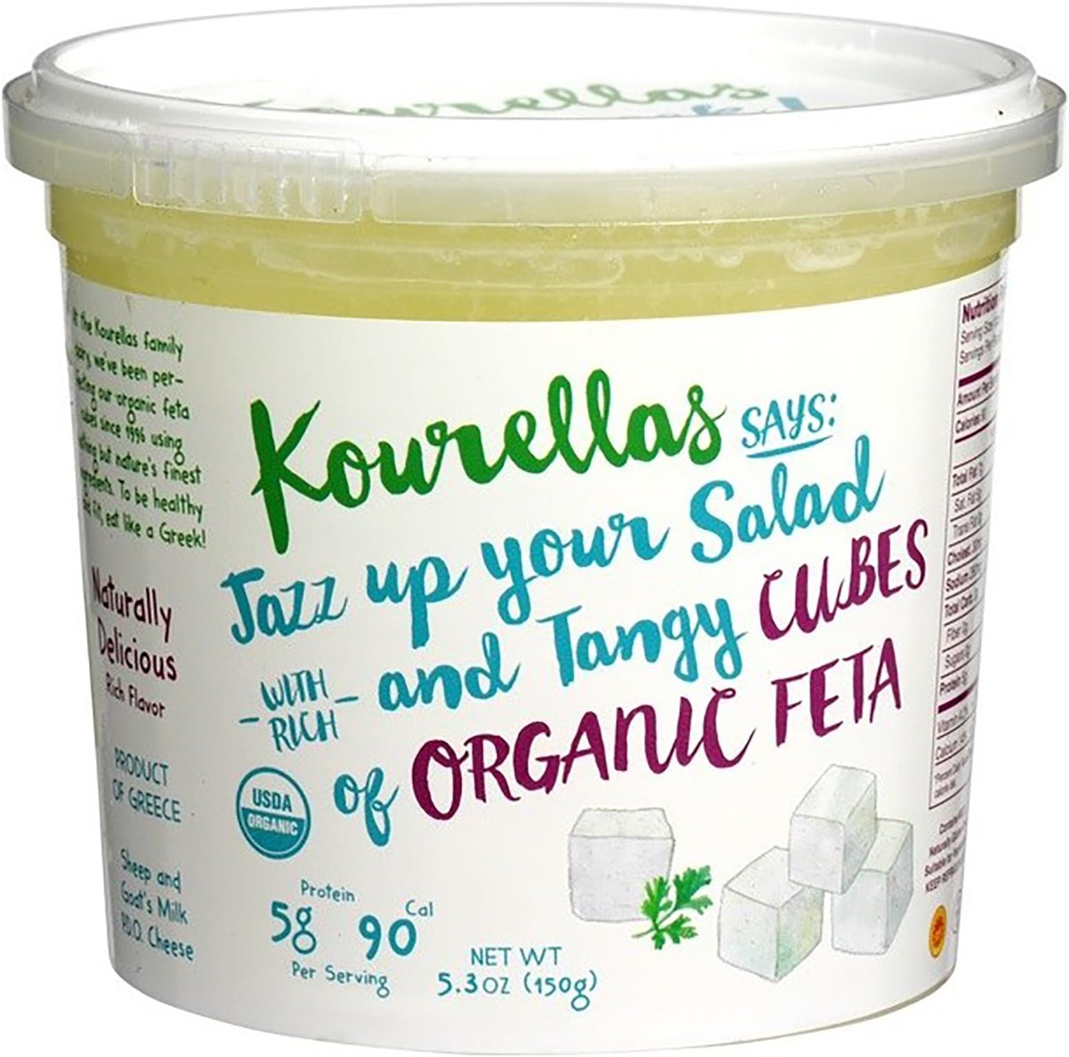 Kourellas Says Organic Feta P.D.O. Cheese Cubes in Brine, 150g