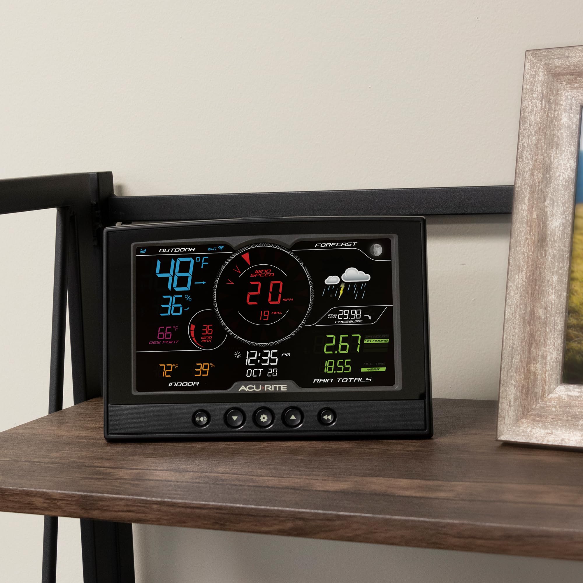 AcuRite Iris 01544M - Stazione meteo domestica 5 in 1, con display wireless Direct to Wi-Fi e avvisi per il monitoraggio remoto della temperatura e dell'umidità interno/esterno con velocità/direzione