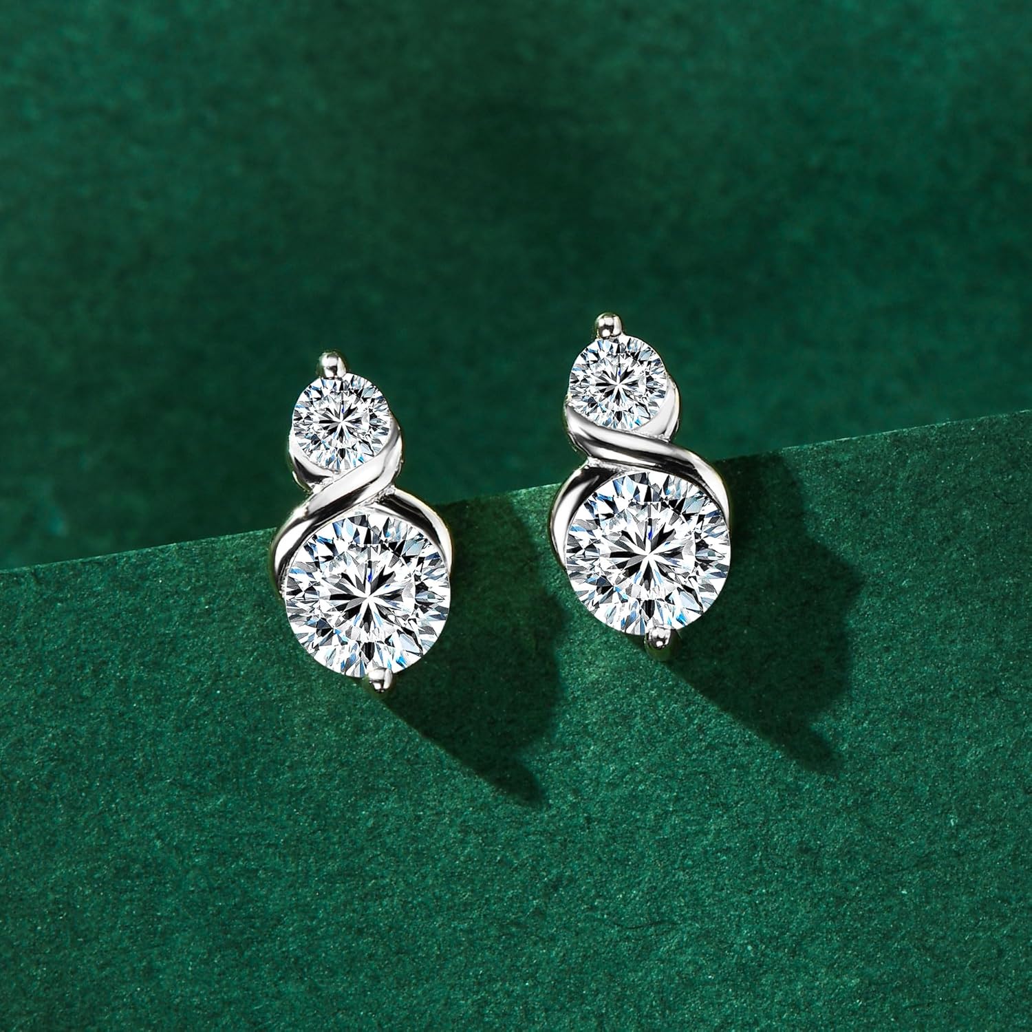 2 Stone Infinity Stud Earrings, 1.2cttw D Color Round Cut Moissanite, 925 Sterling Silver Infinity Earrings for Women or Men