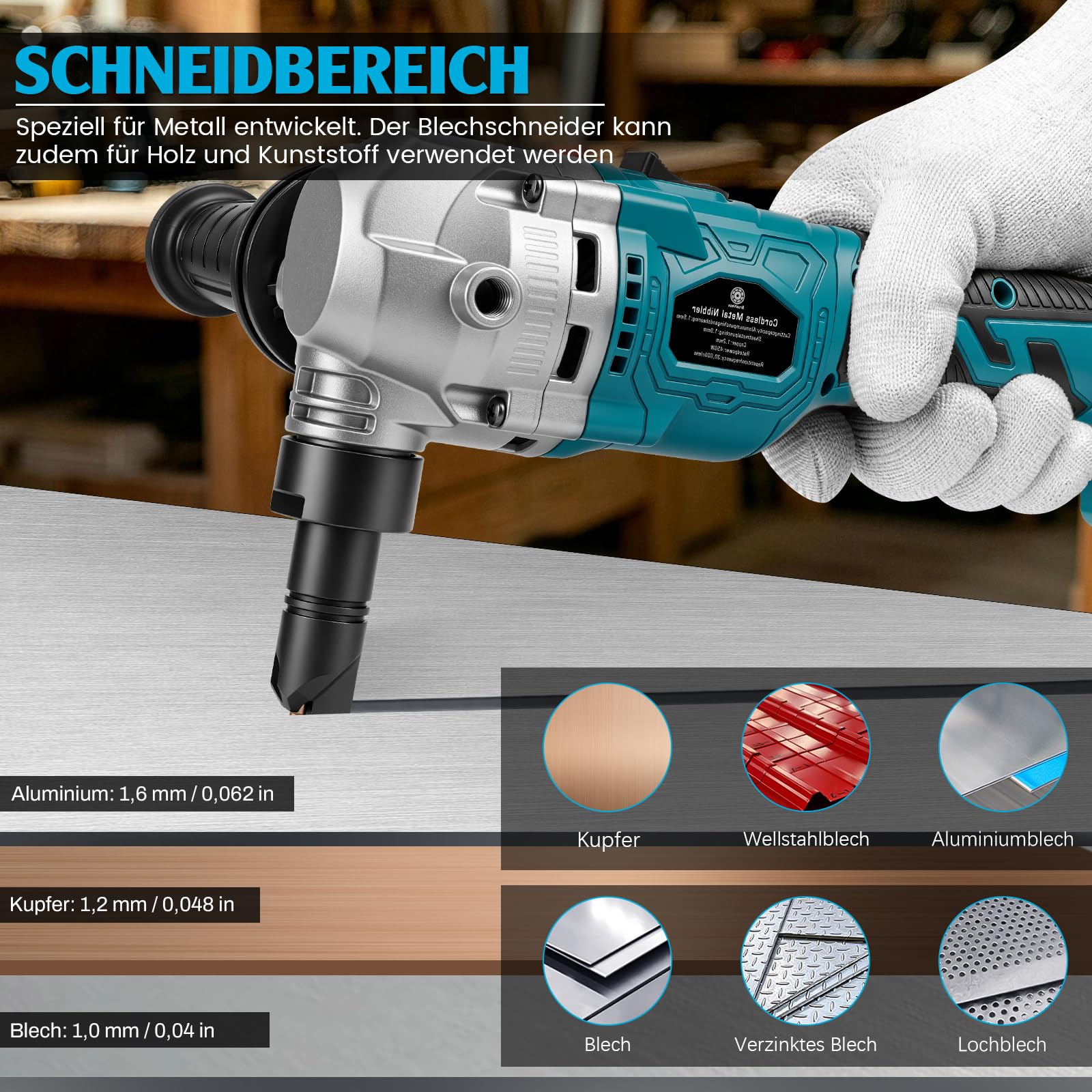 Blechknabber mit 2x 4,0Ah Akkus, 1900SPM Bürstenlose Kabellose Knabber