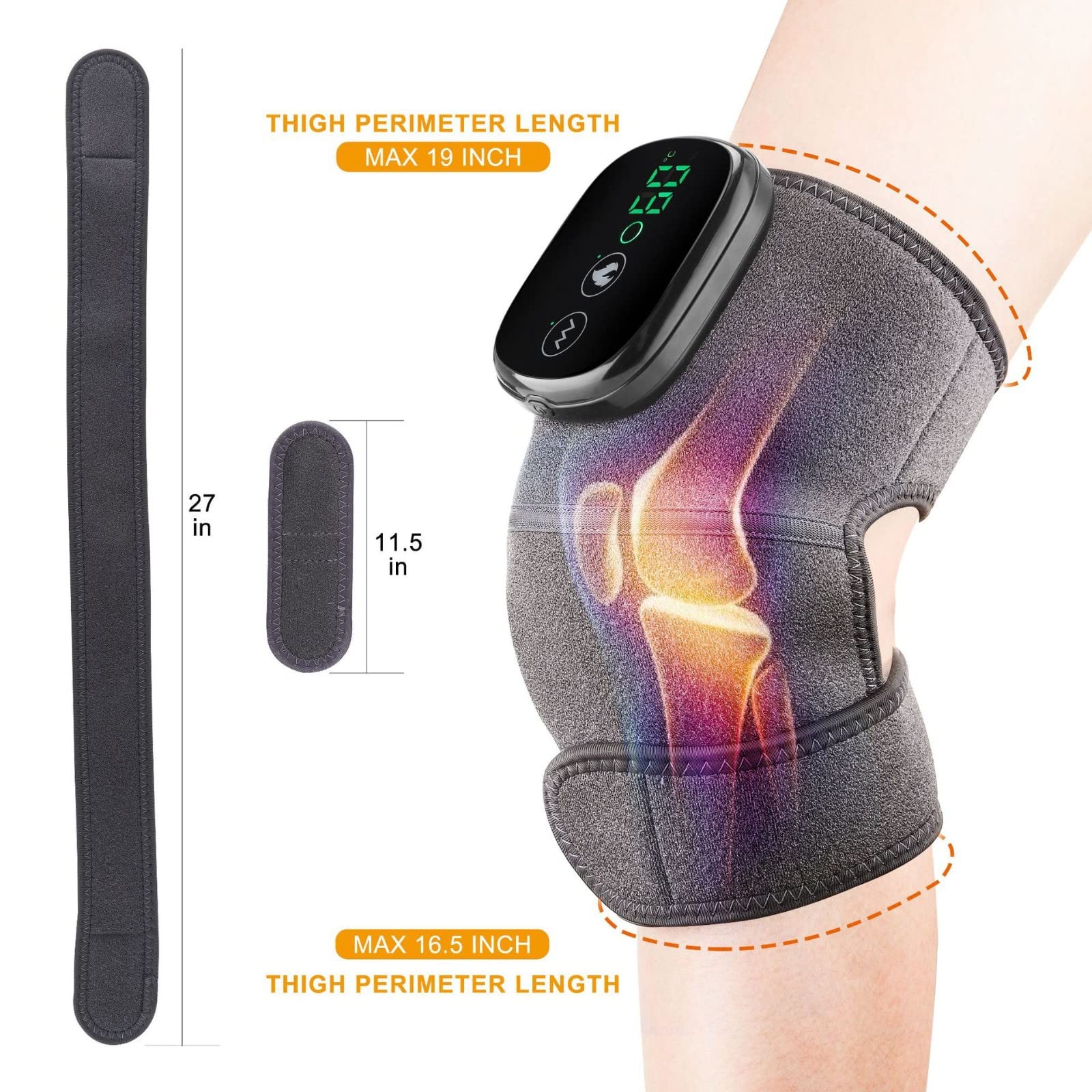 Masajeador Rodilla Calentado, Envoltura Soporte Hombro Calefacción con Masaje, Almohadillas Térmicas Vibración para Relajar Codo Hombro Rodilla, Máquina Masaje Inalámbrica A
