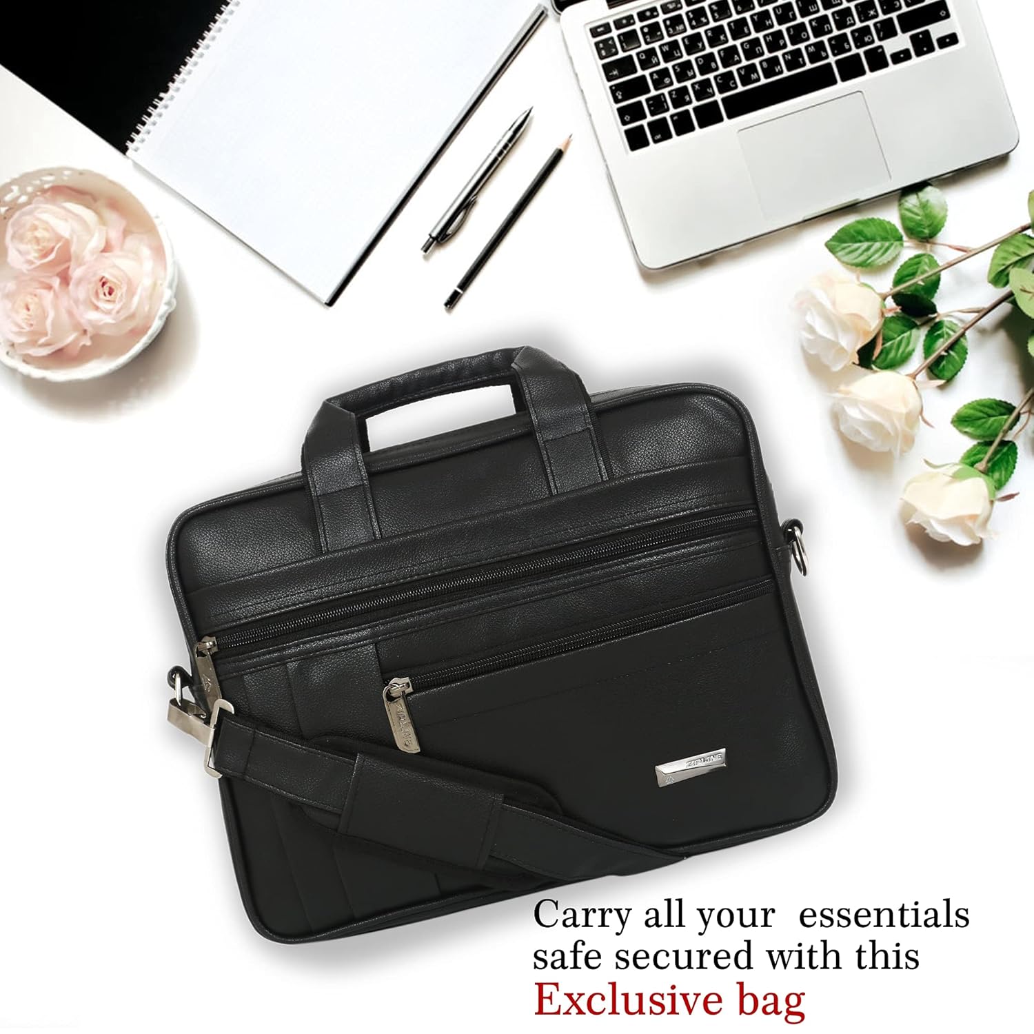 Zipline Office Faux Leather Small Laptop Bag for Men - Fits 13 inch Laptop/Tablet Messenger Bags for Mens (1-Black Bag) 26 81ADweqIL8S. SL1500