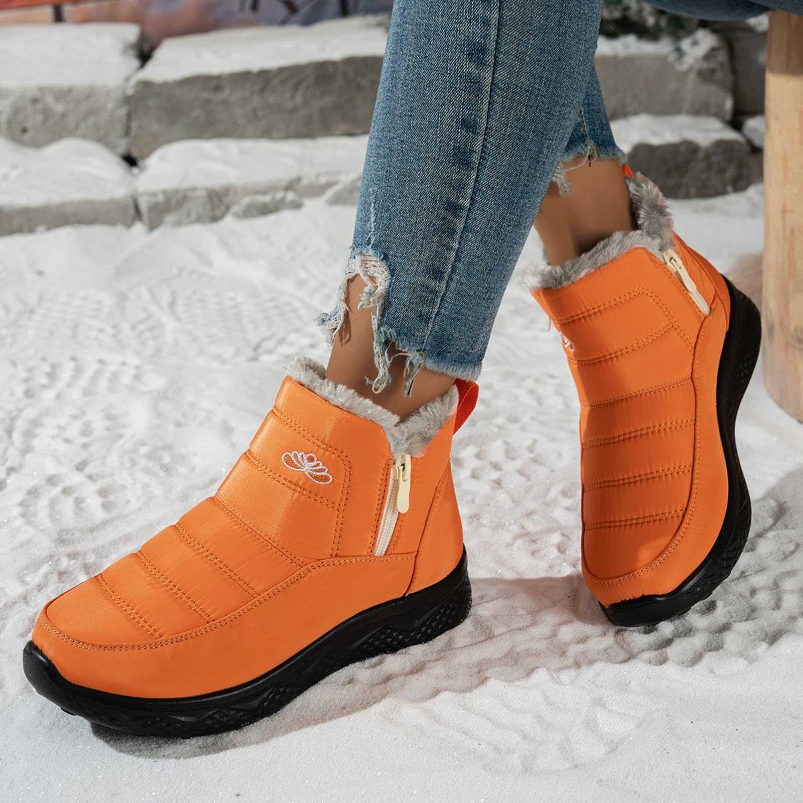Botas de invierno para mujer, con forro de piel cálida, botas de tobillo para exteriores, antideslizantes, con cremallera lateral, botas térmicas de invierno, botas de nieve, cómodas botines