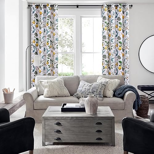Miniatura 5 de Topfinel Cortinas opacas blancas de 63 pulgadas de largo, 2 paneles, estética, retro, botánica, floral, colibrí, estampado insonorizado, con ojales,