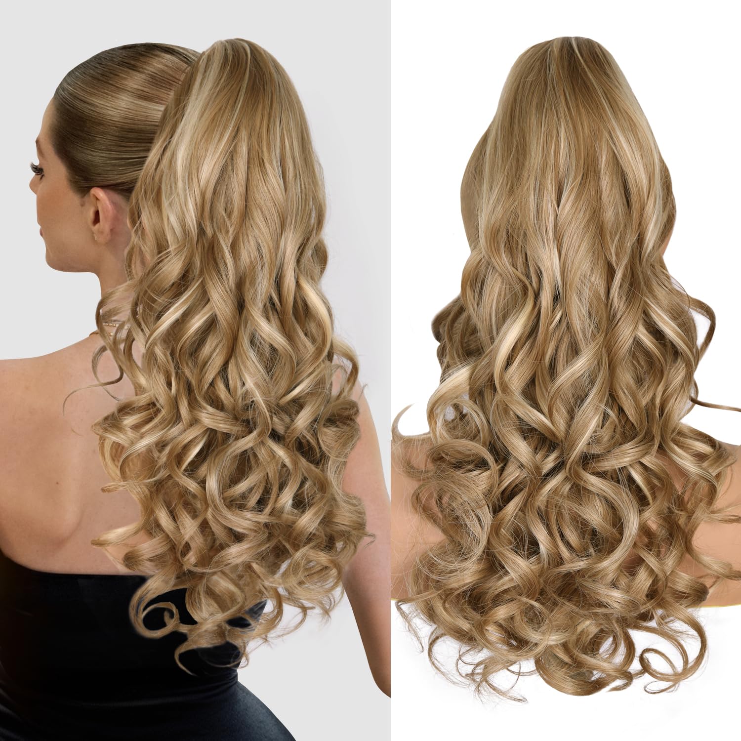 24 Inch Blonde Ponytail Extension, Claw Clip Ponytail Hair Extensions, Curly Clip in Ponytail Hair Extensions