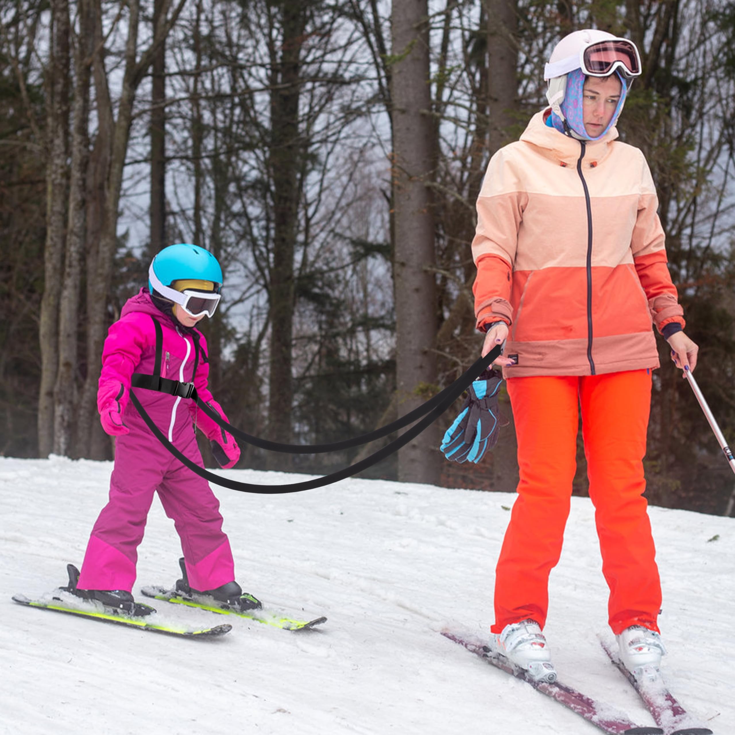 Imbracatura da Sci e Snowboard Imbracatura da Allenamento da Sci Regolabile con Guinzaglio Staccabile per Bambini Principianti Nero