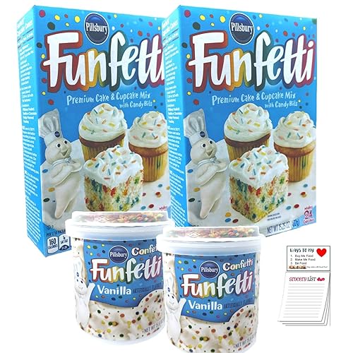 Mezcla de pastel de confeti y glaseado, paquete de 4 Pillsbury Funfetti Cake Mix 15.25 oz 2 unidades Vanilla Funfetti Frosting 16 oz 2 unidades